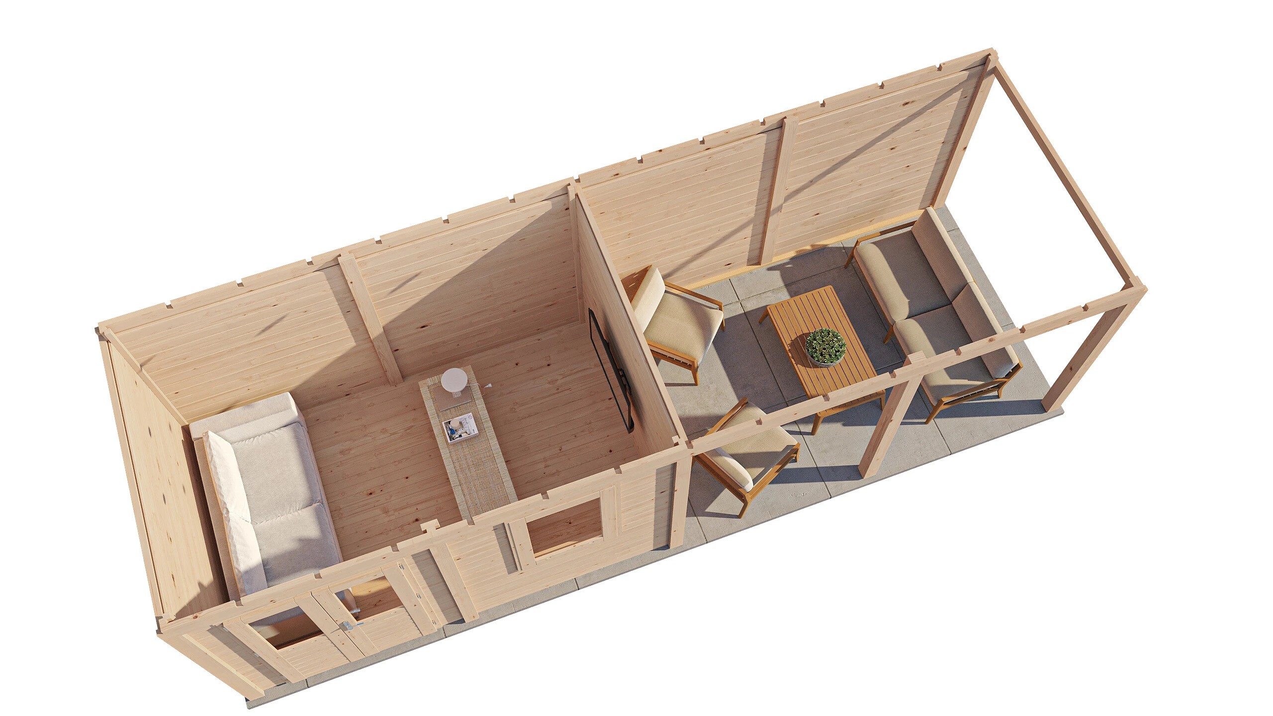 Lugarde Select Modern gartenhaus mit vordach Hagen 388x250cm + 400cm - Braunes Öl