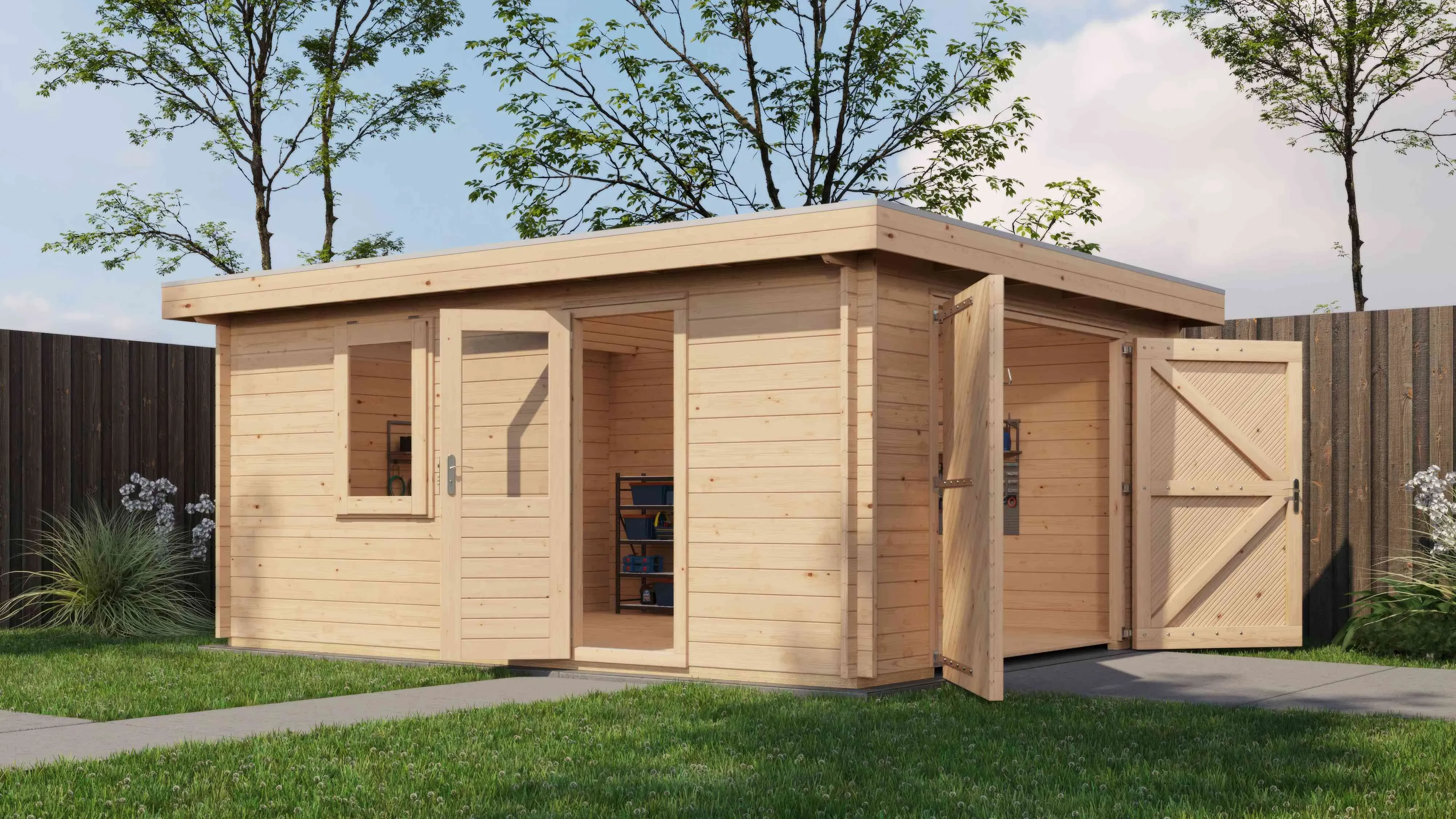 Lugarde Select Blockhaus Dorsten mit Garagentor 400x500cm - Unbehandelt