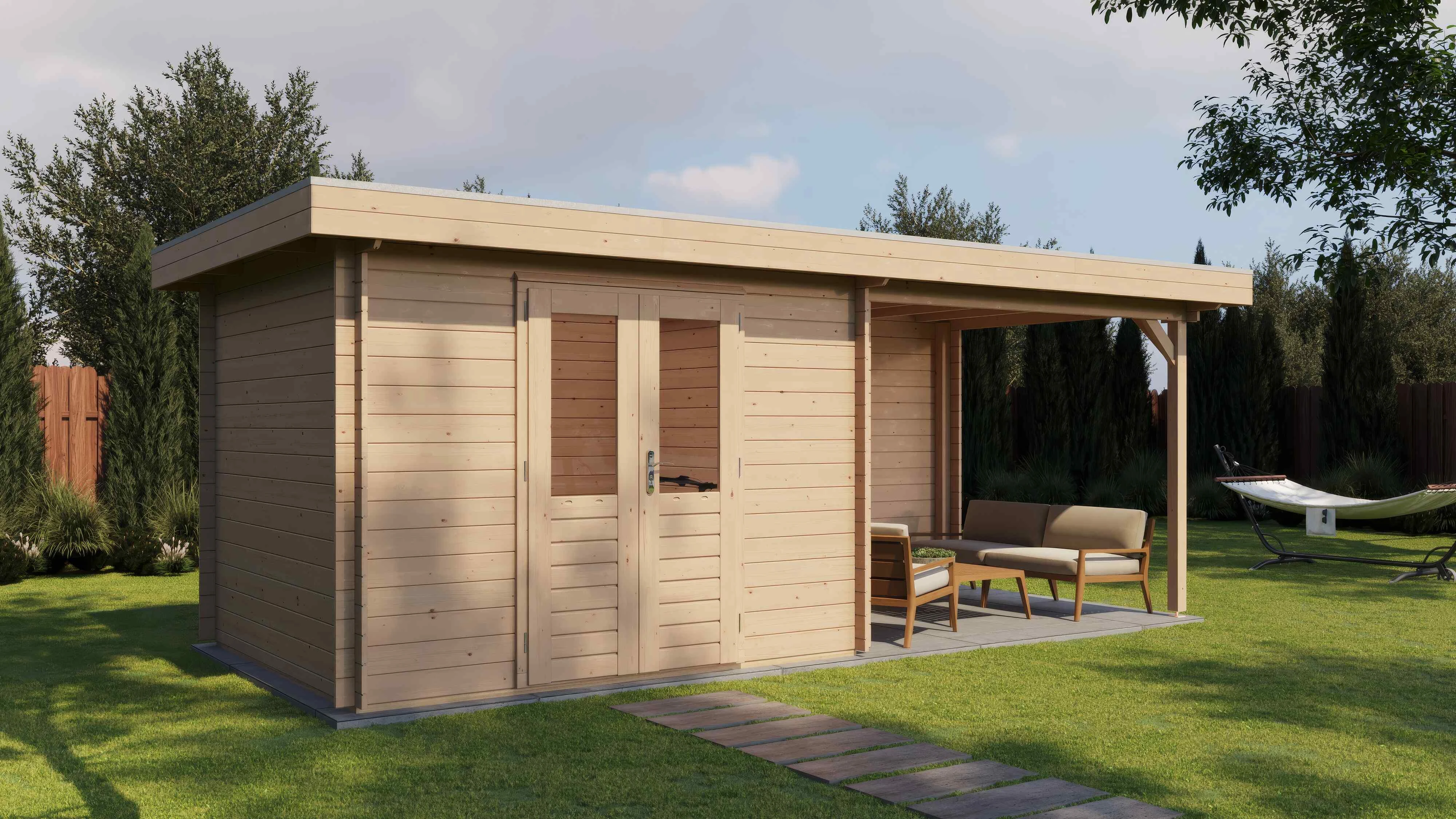 Lugarde Select Blockhaus Baden-Baden mit Vordach 300x250cm + 300cm -