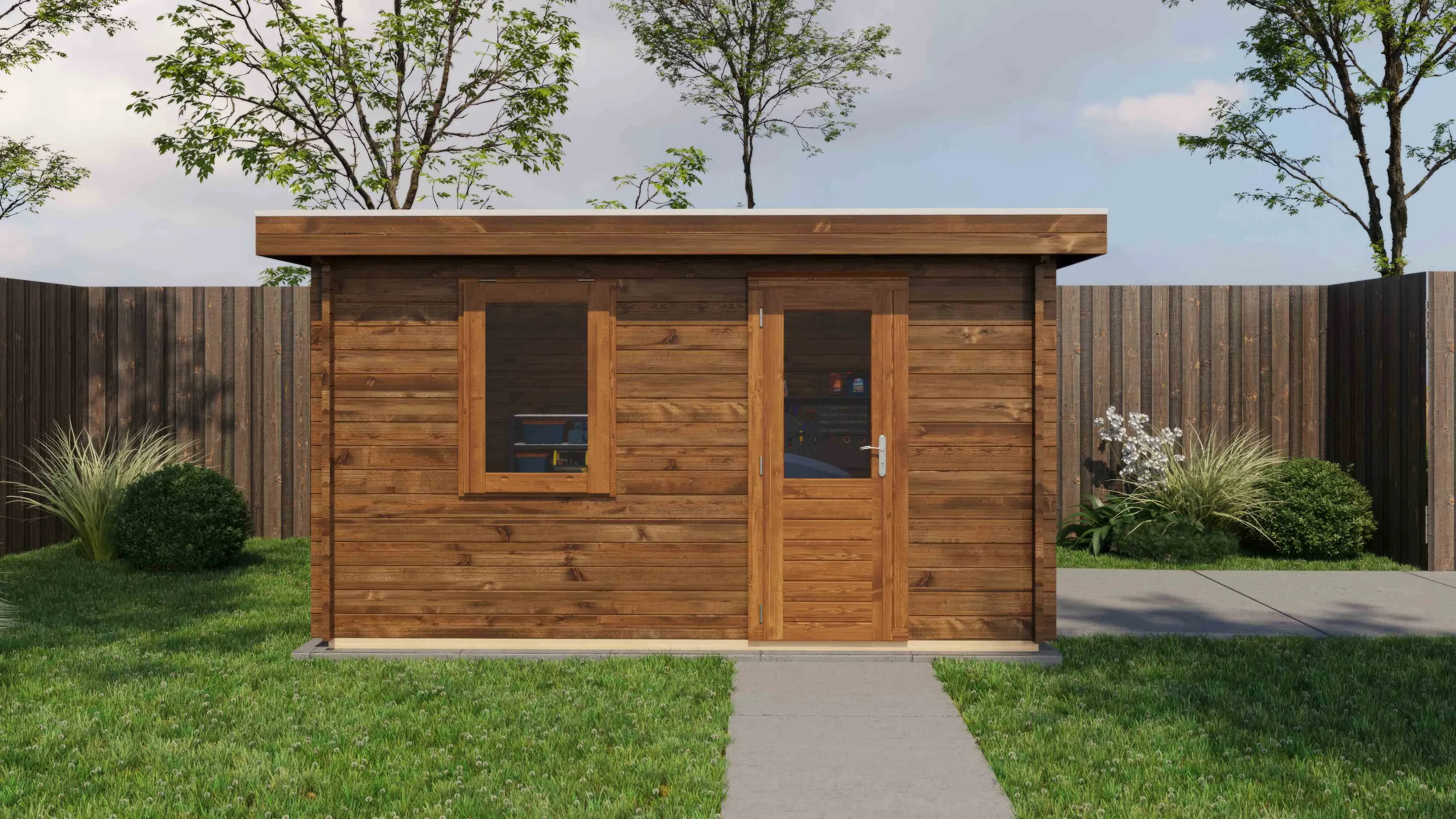 Lugarde Select Blockhaus Hoyerswerda mit Garagentor 400x400cm - Kesseldruck Braun