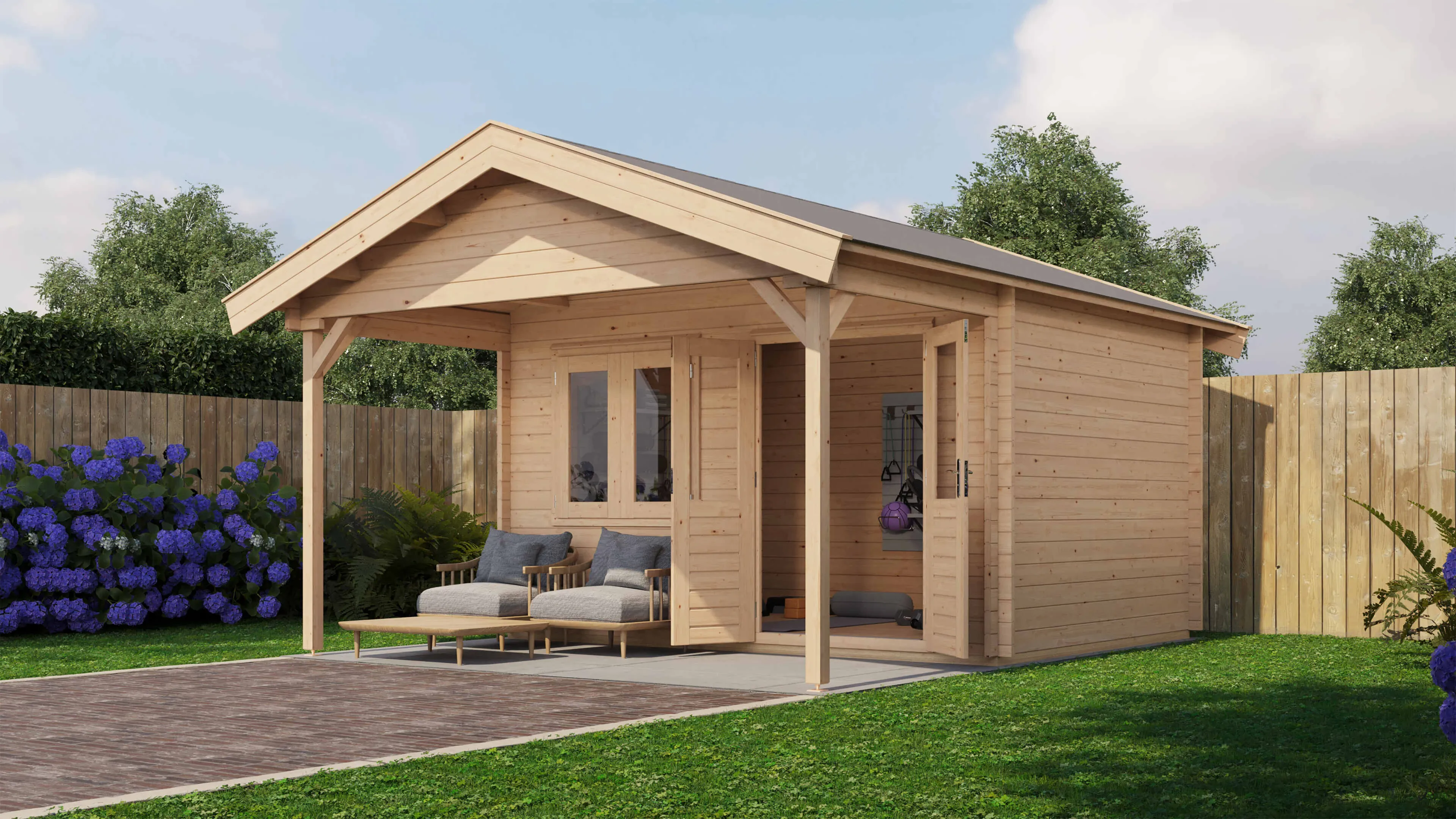 Lugarde Select Blockhaus Heilbronn mit Vordach 400x300cm + 200cm -