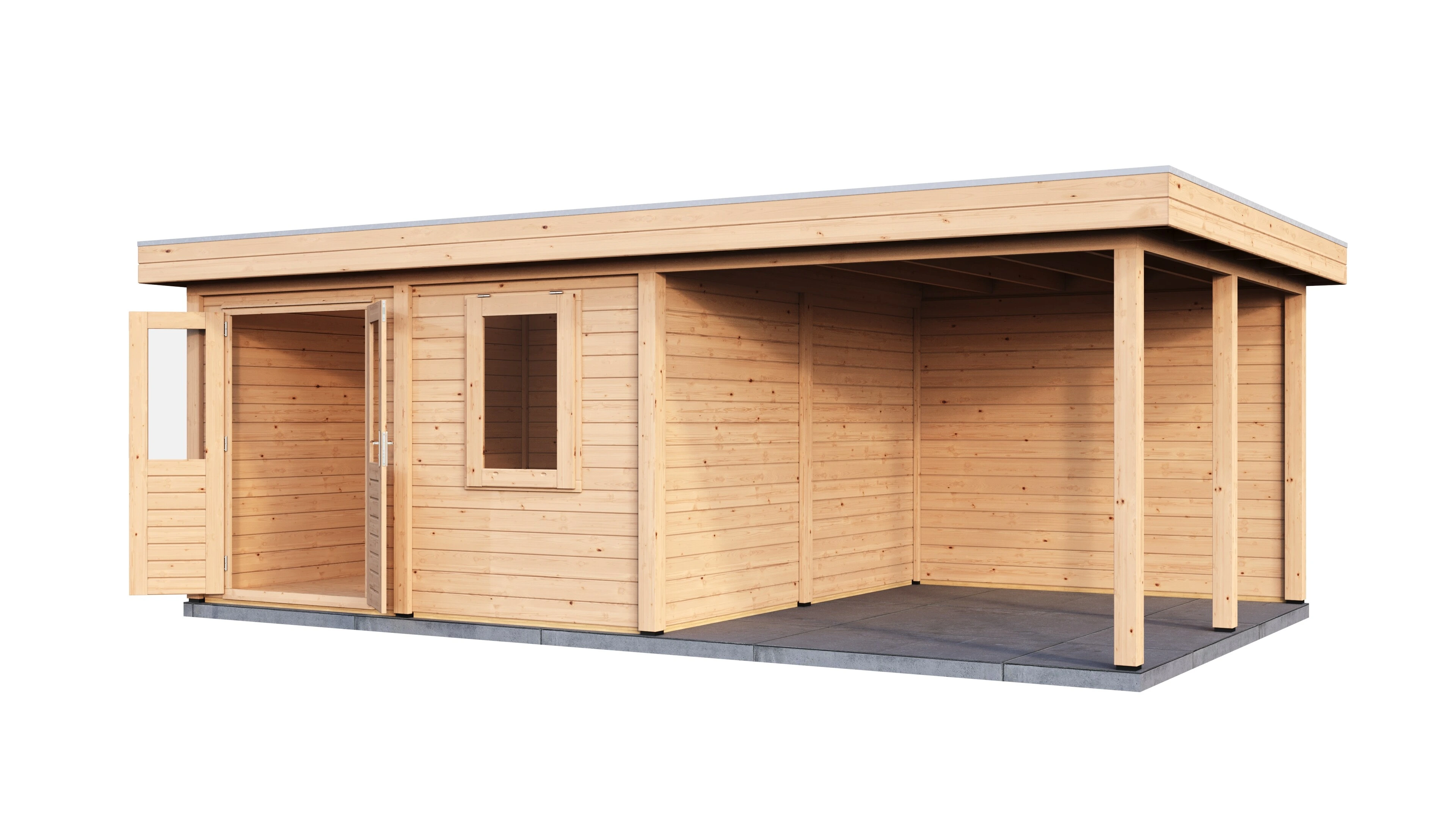 Lugarde Select Modern gartenhaus mit vordach Regensburg 388x388cm + 300cm - Braunes Öl