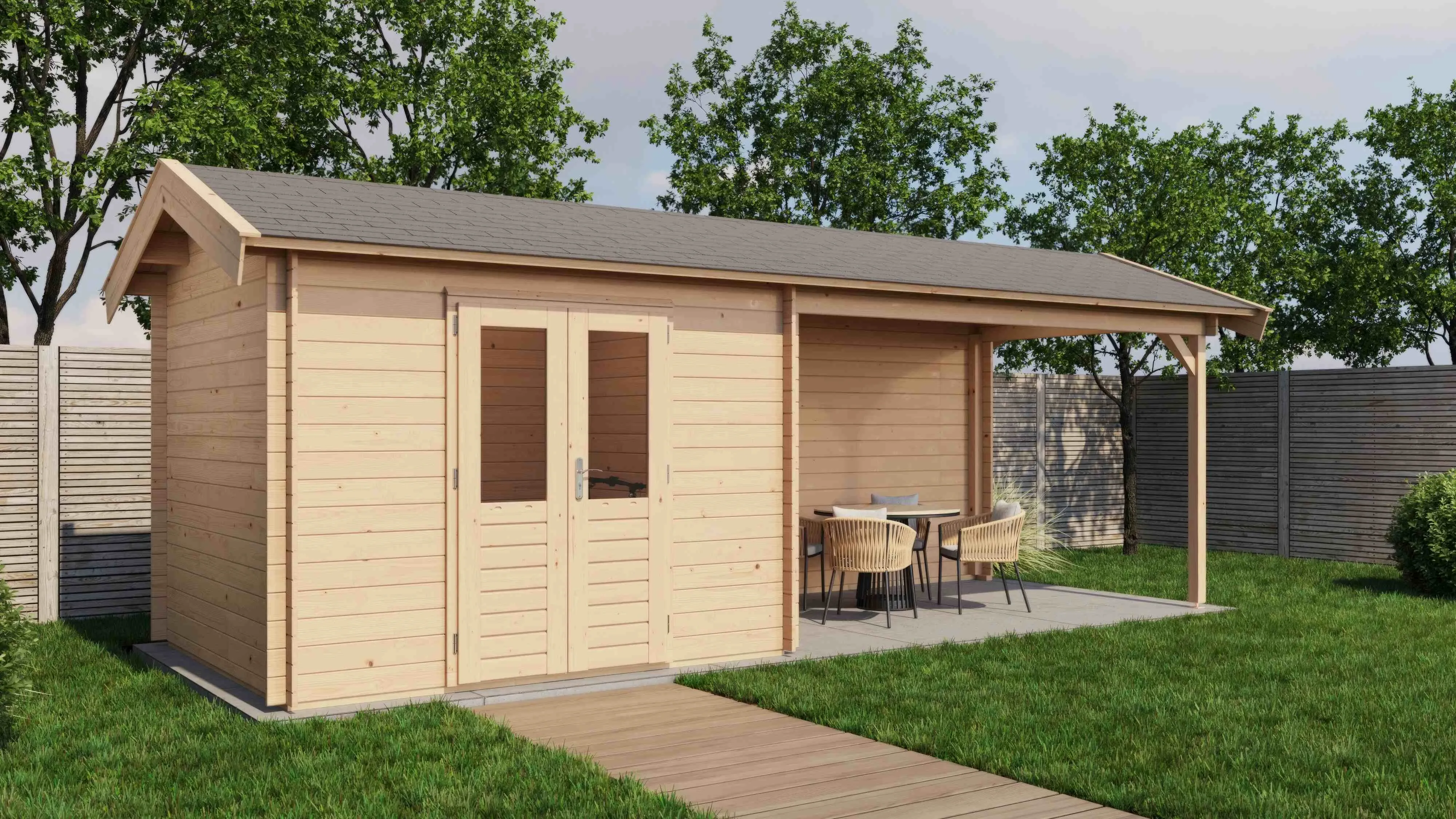 Lugarde Select Blockhaus Forchheim mit Vordach 300x250cm + 400cm -