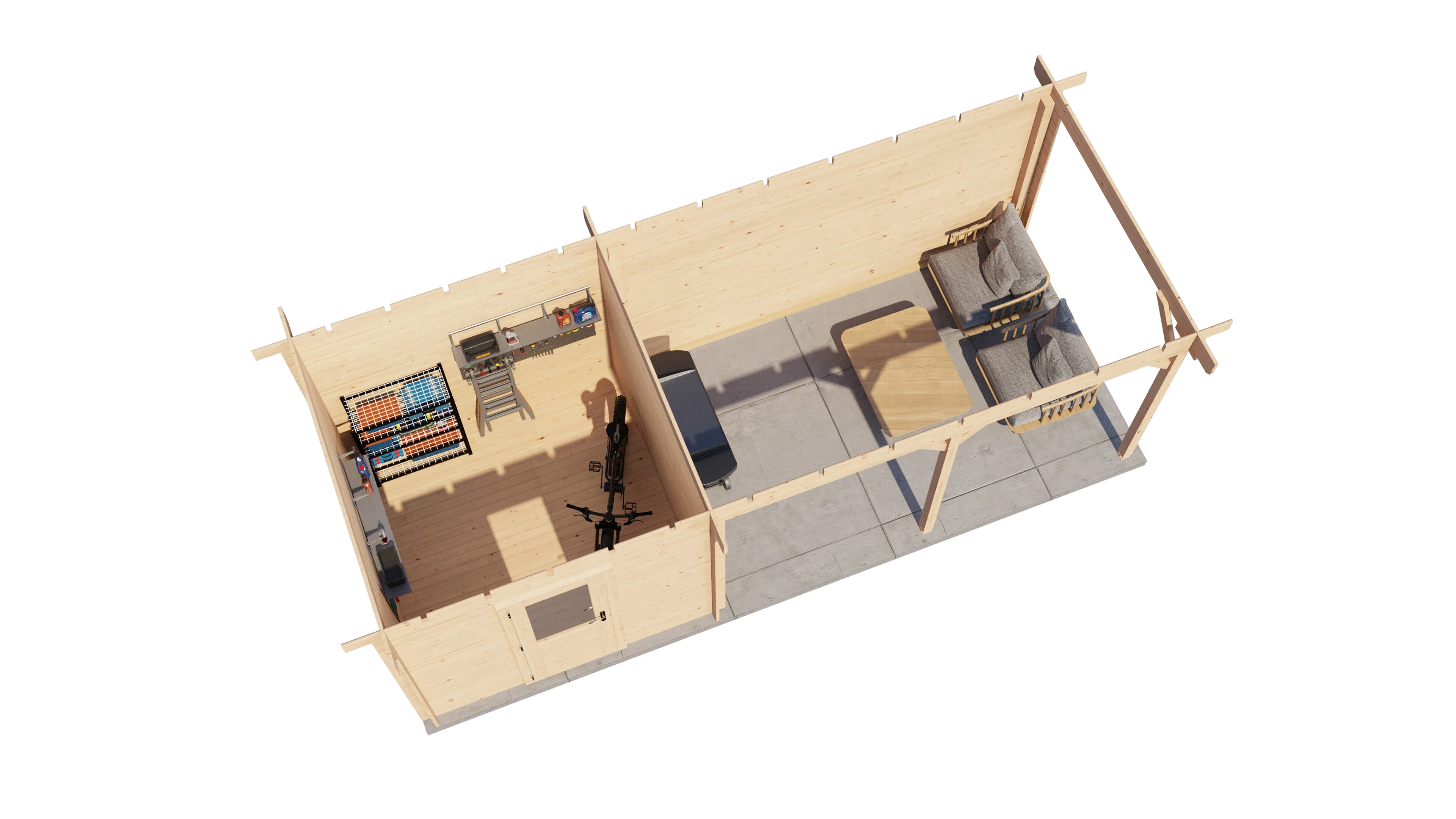 Lugarde Select Blockhaus Ansbach mit Vordach 250x250cm + 400cm -