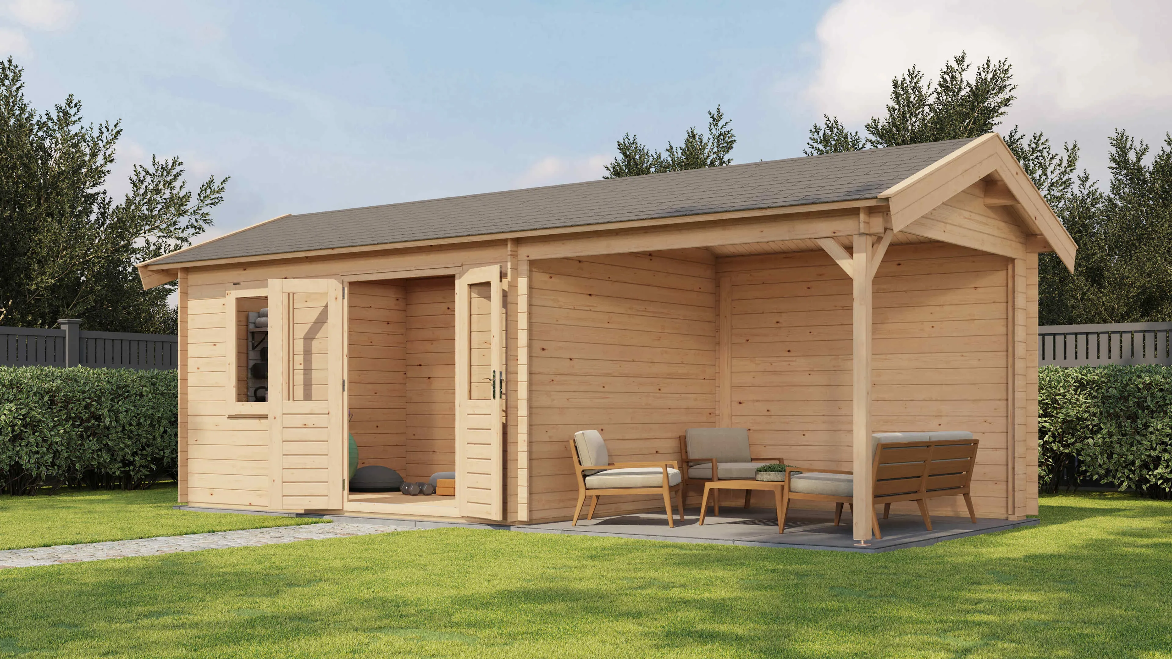 Lugarde Select Blockhaus Gotha mit Vordach 400x300cm + 300cm -