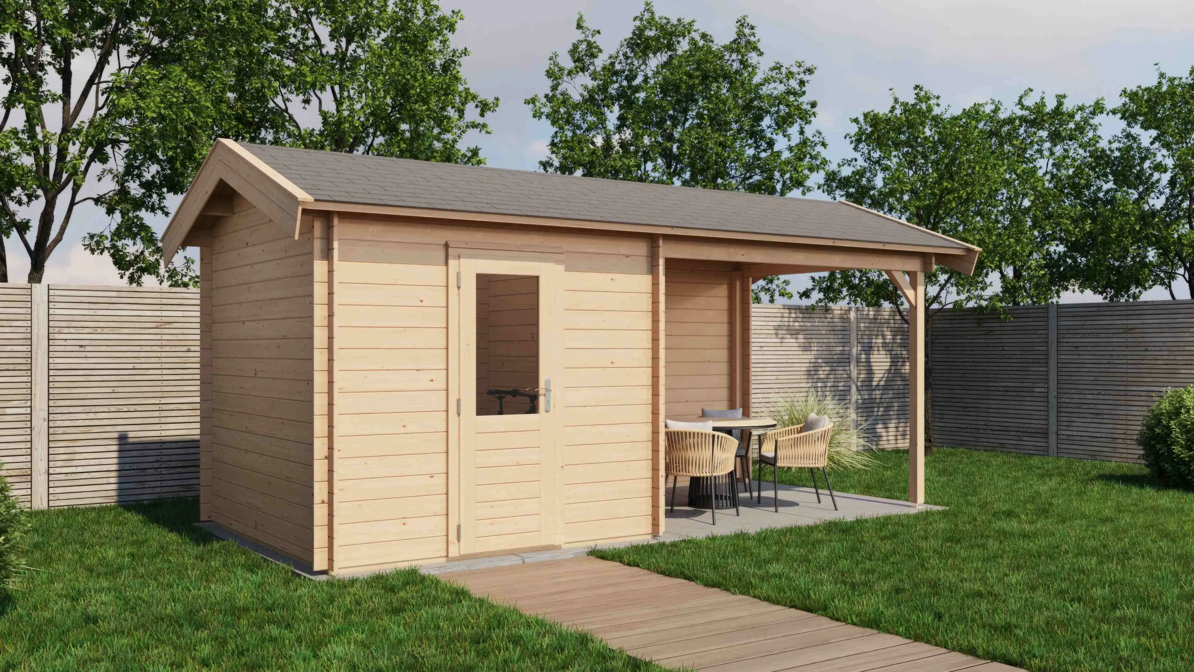 Lugarde Select Blockhaus Erfurt mit Vordach 250x250cm + 300cm -