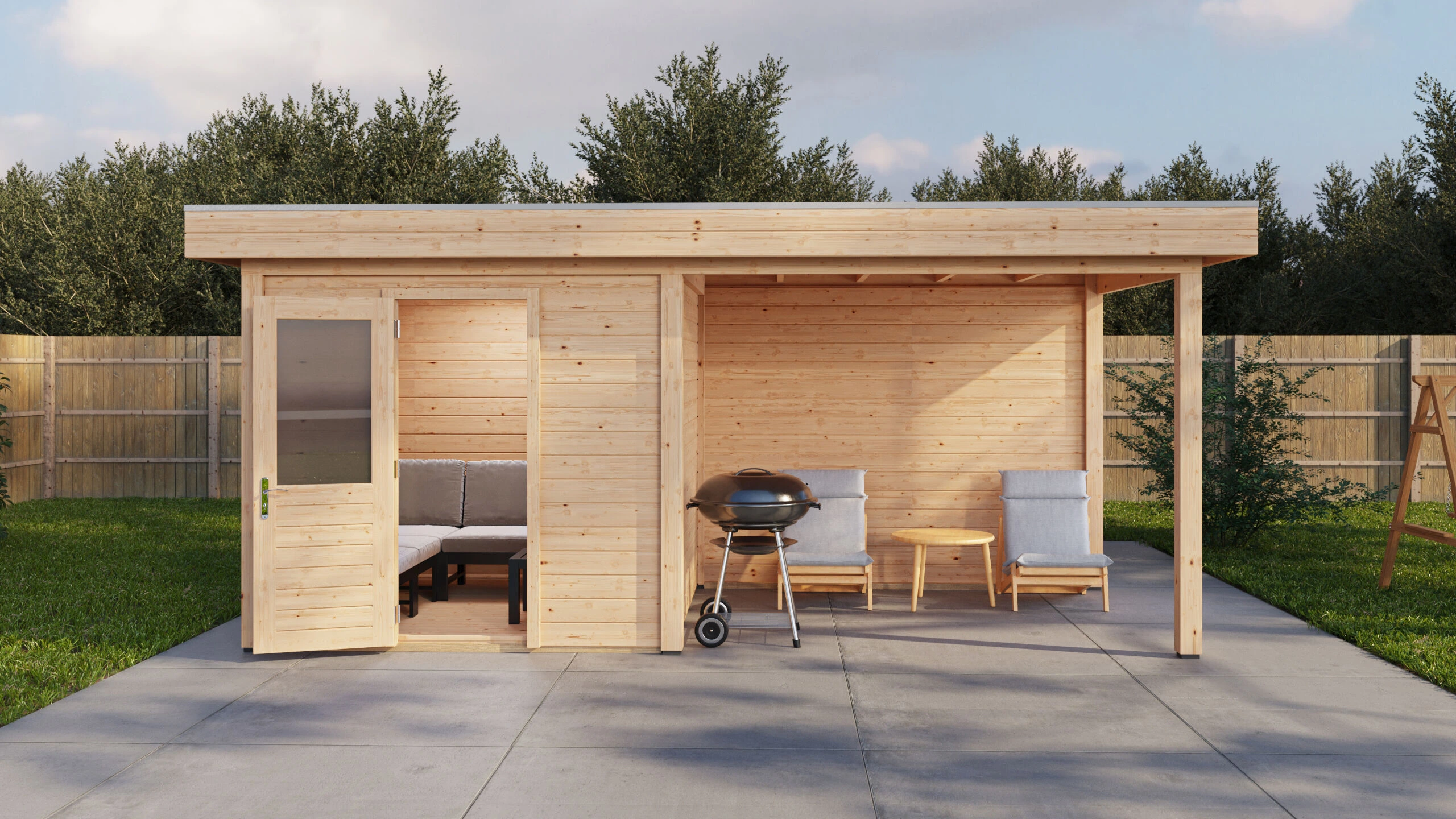 Lugarde Select Modern Gartenhaus 28mm mit Vordach Bremen 250x250cm + 300cm - Unbehandelt