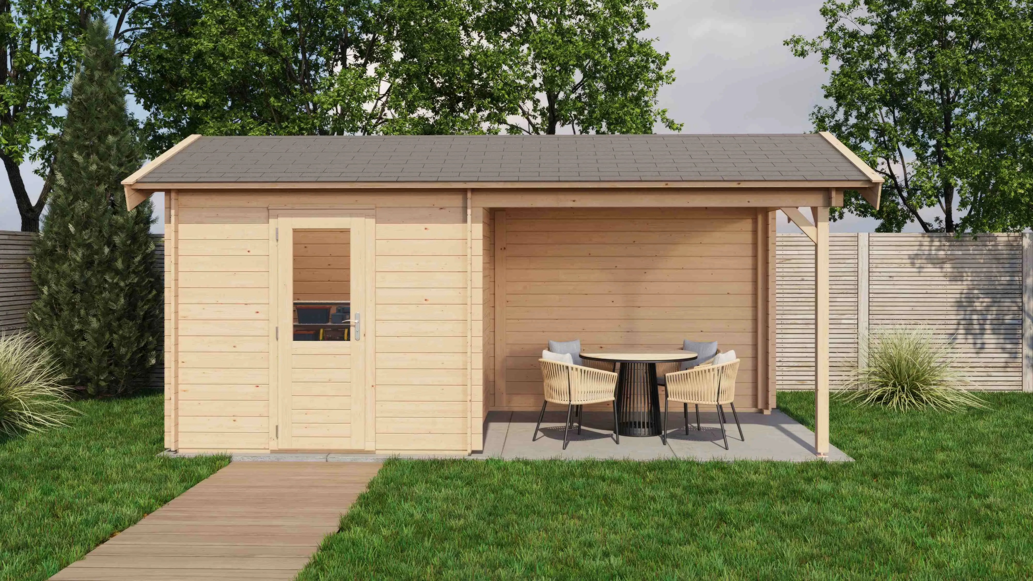 Lugarde Select Blockhaus Erfurt mit Vordach 250x250cm + 300cm -