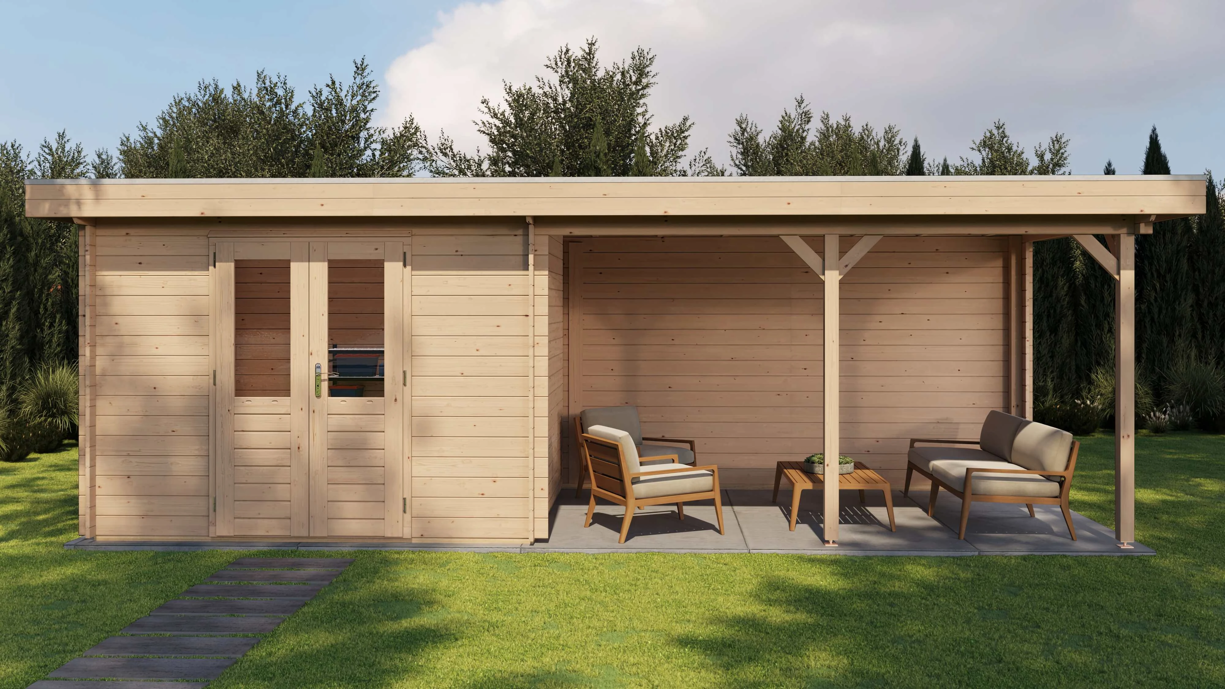 Lugarde Select Blockhaus Balingen mit Vordach 300x250cm + 400cm -