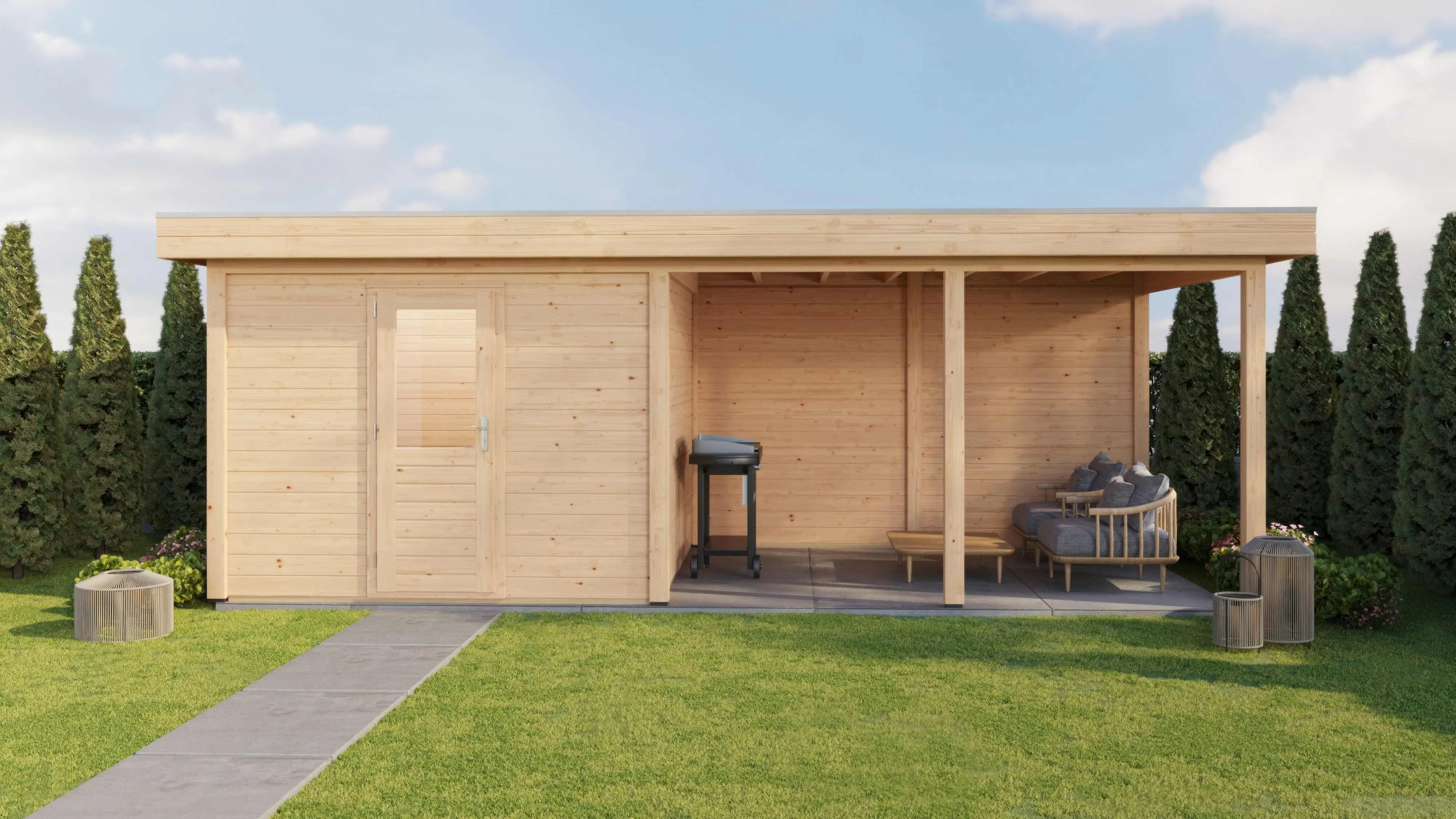 Lugarde Select Modern gartenhaus mit vordach Mannheim 300x300cm + 400cm - Braunes Öl