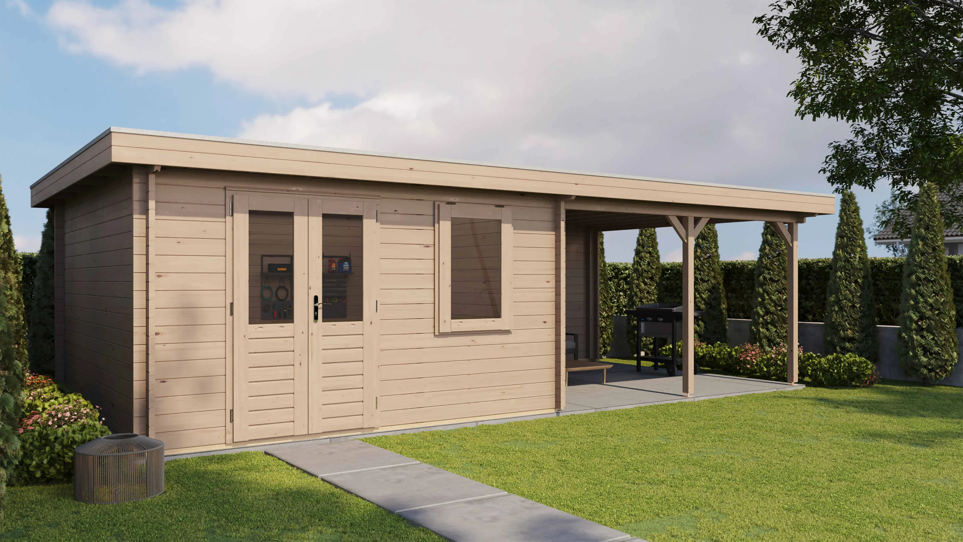 Lugarde Select Blockhaus Düren mit Vordach 400x400cm + 400cm -