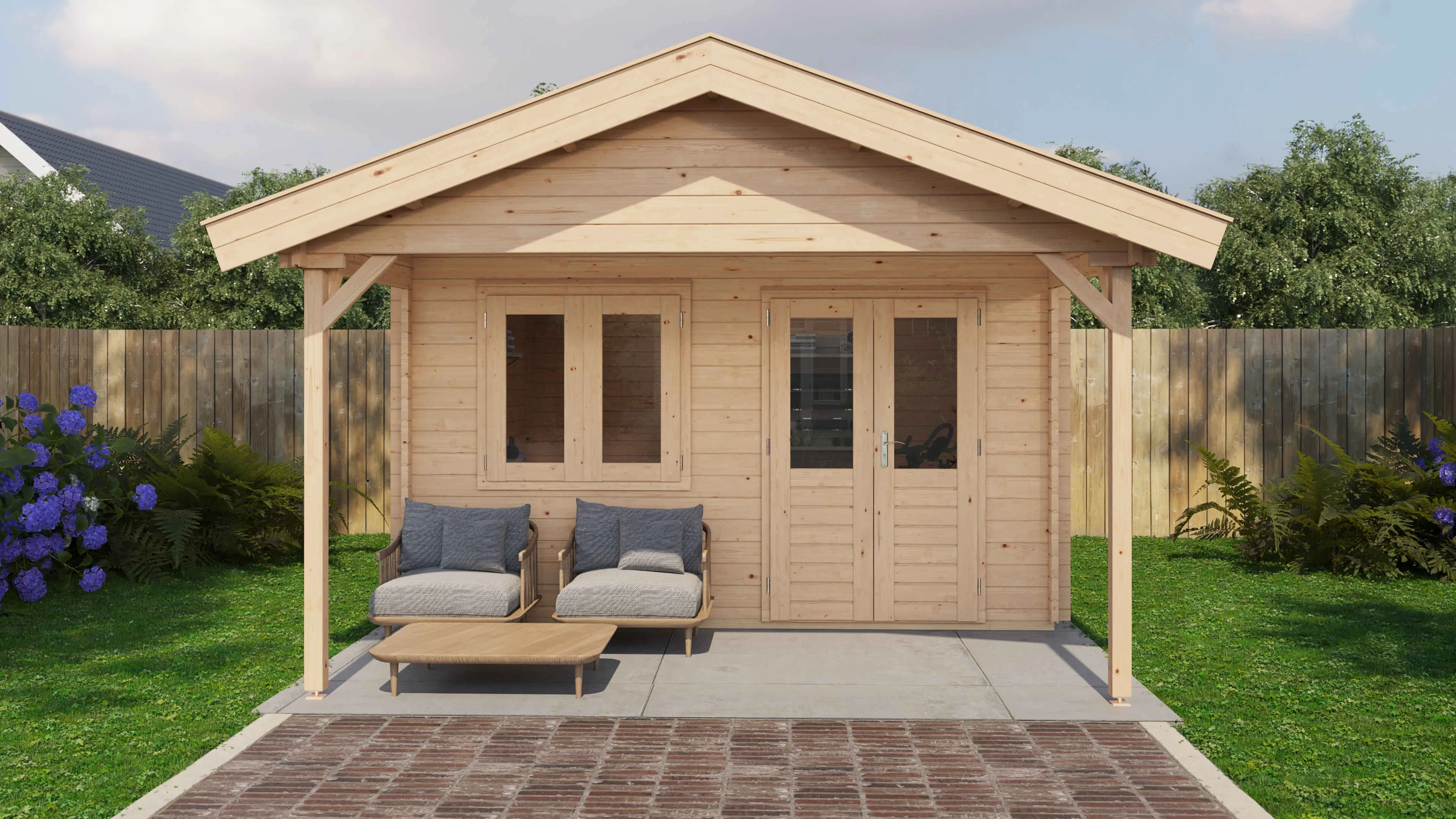 Lugarde Select Blockhaus Herford mit Vordach 400x400cm + 200cm -