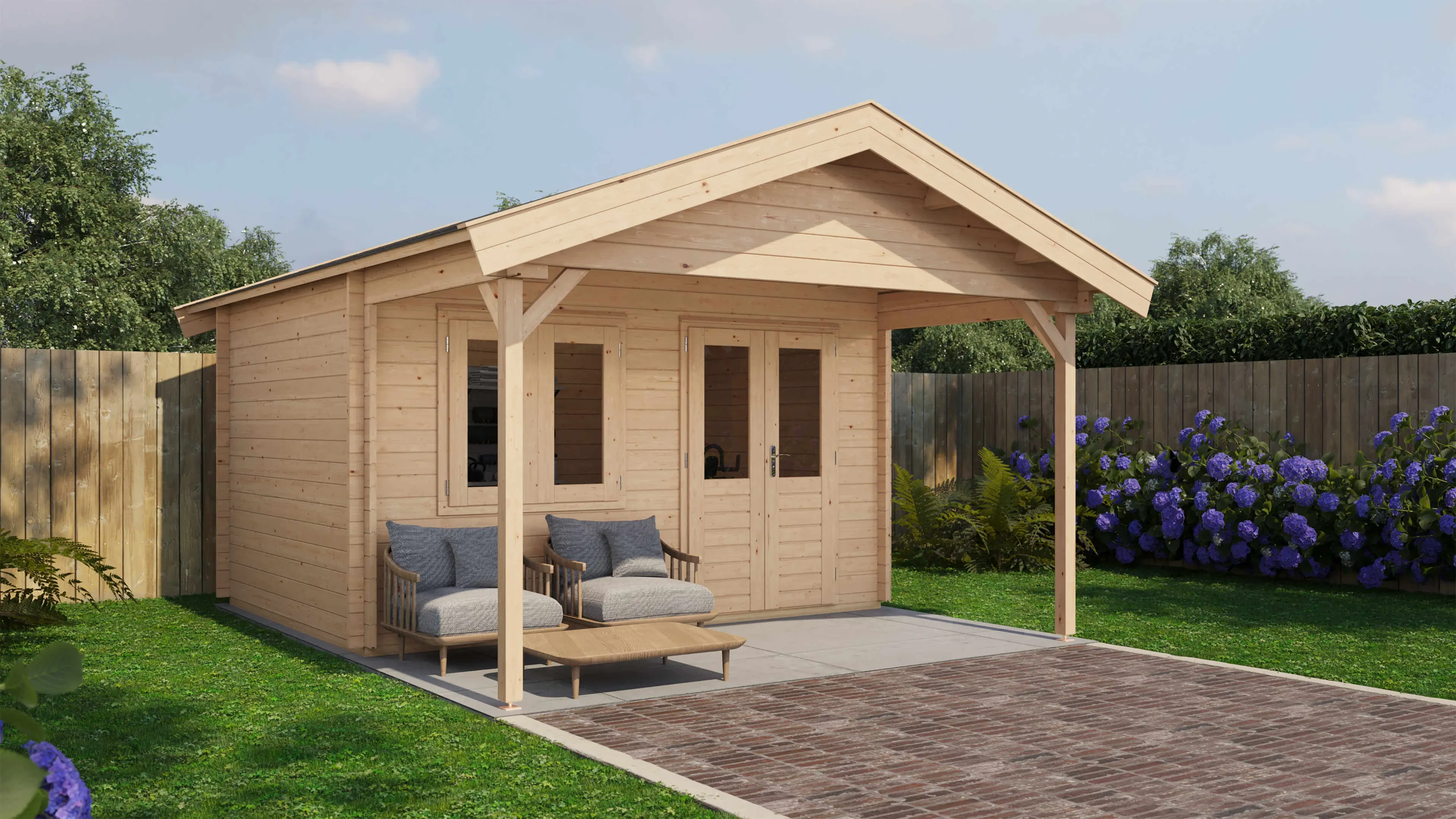 Lugarde Select Blockhaus Heilbronn mit Vordach 400x300cm + 200cm -