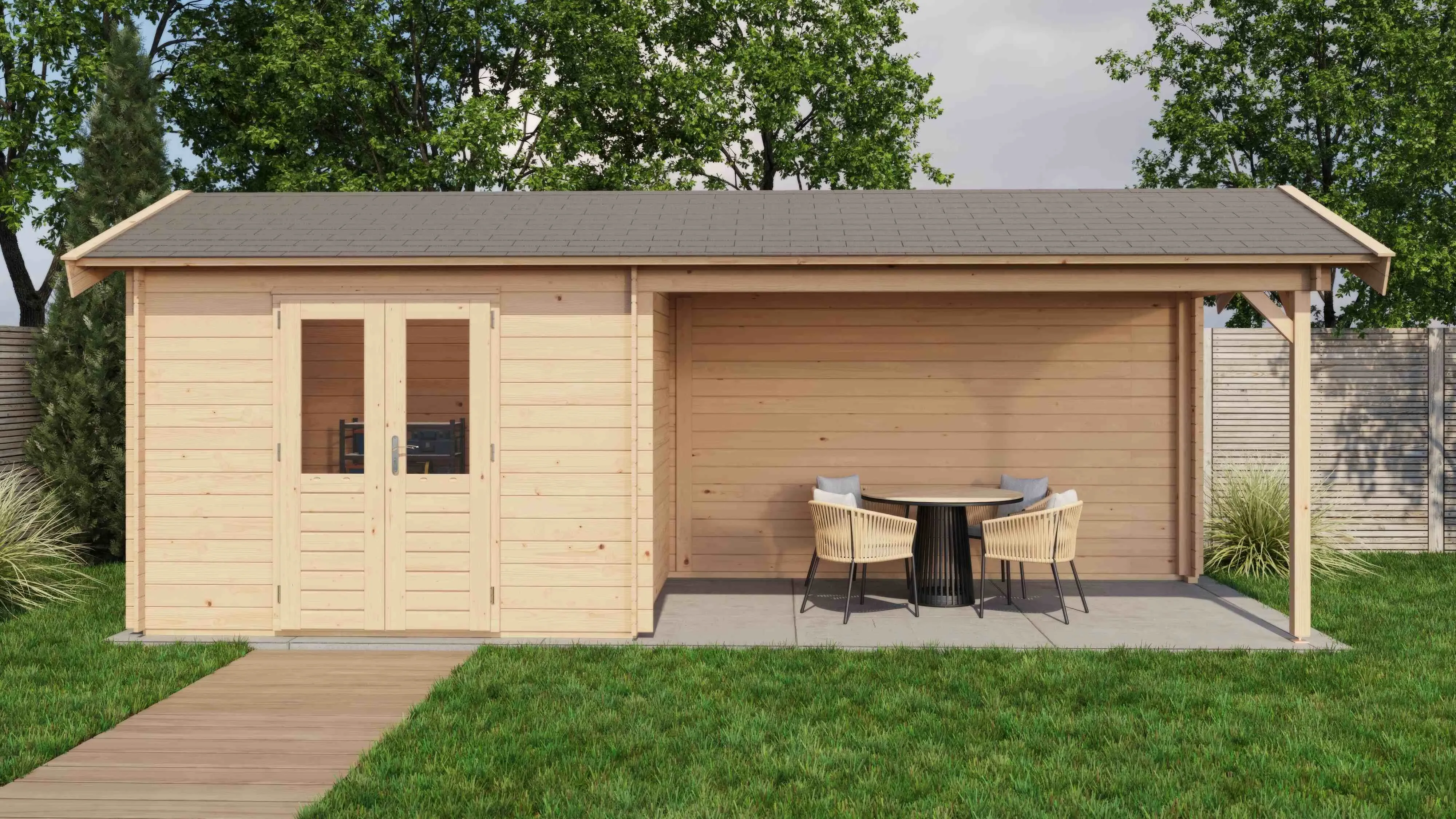 Lugarde Select Blockhaus Forchheim mit Vordach 300x250cm + 400cm -