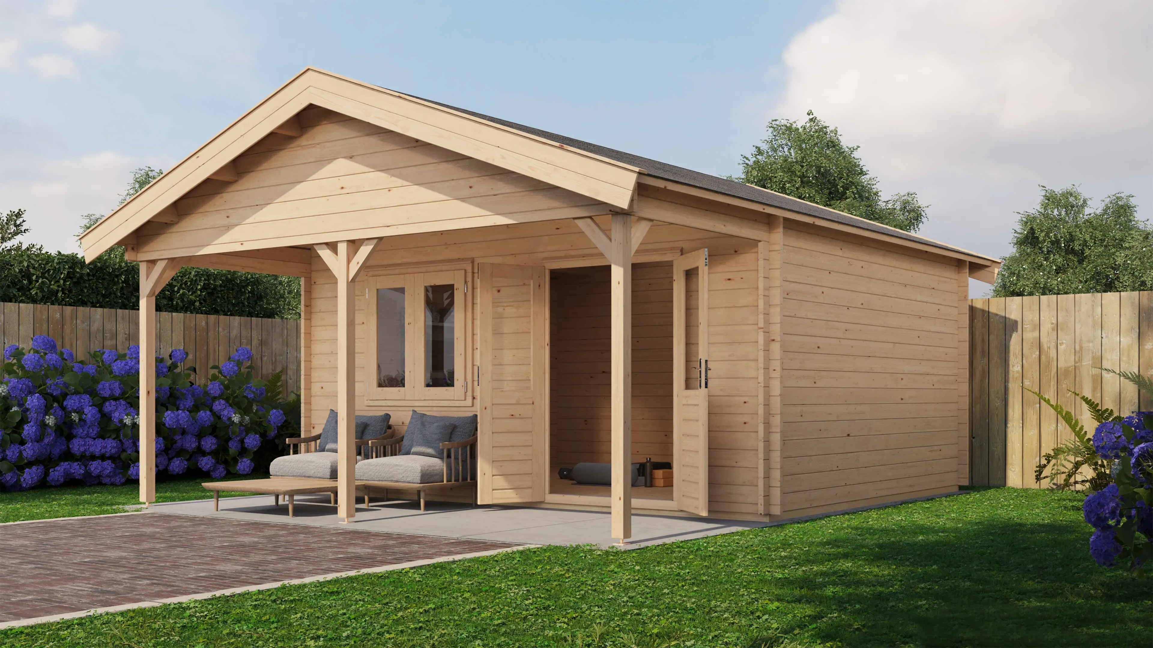 Lugarde Select Blockhaus Hof mit Vordach 500x400cm + 200cm -