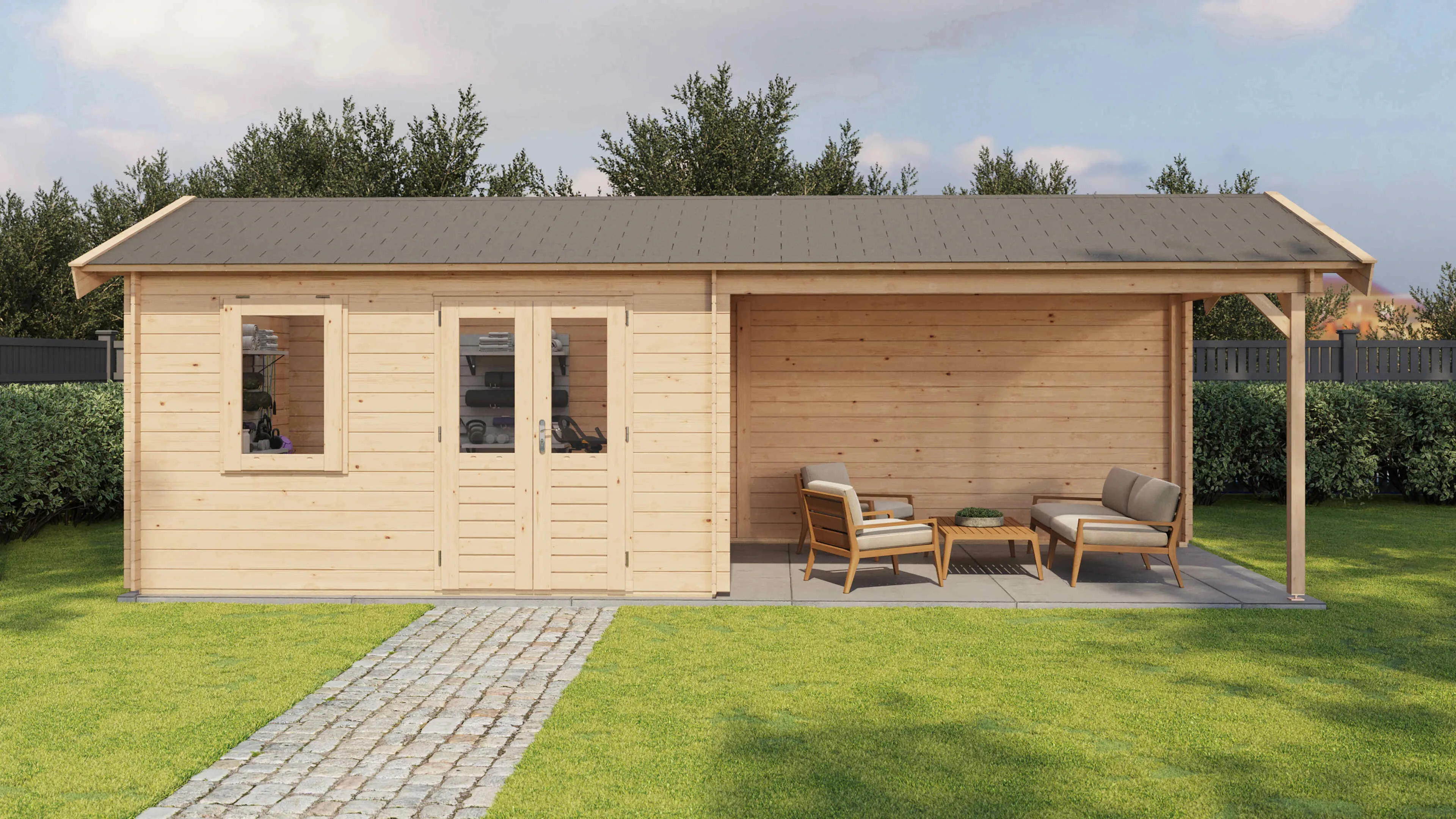 Lugarde Select Blockhaus Greifswald mit Vordach 400x300cm + 400cm -