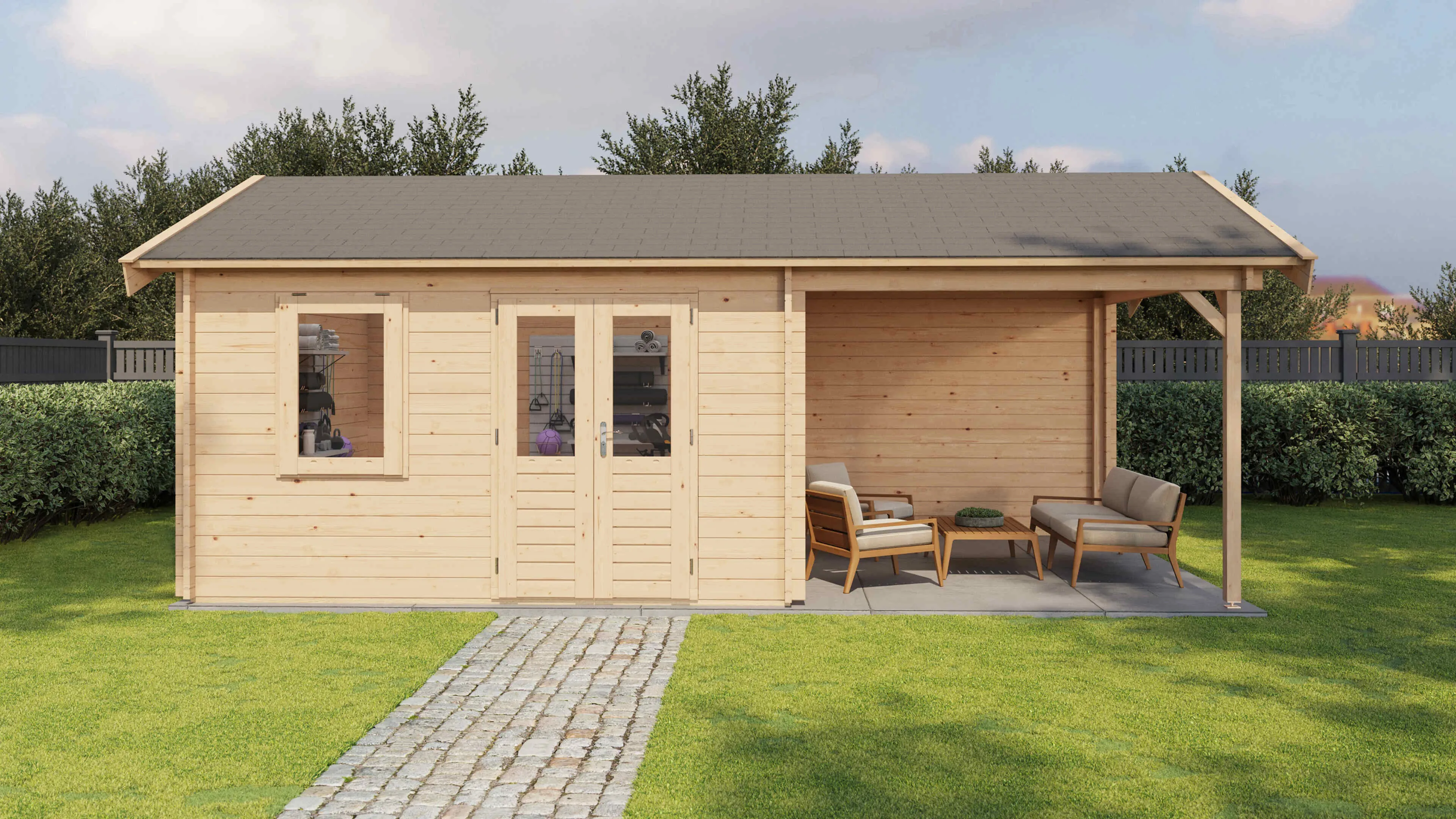 Lugarde Select Blockhaus Hagenow mit Vordach 400x400cm + 300cm -