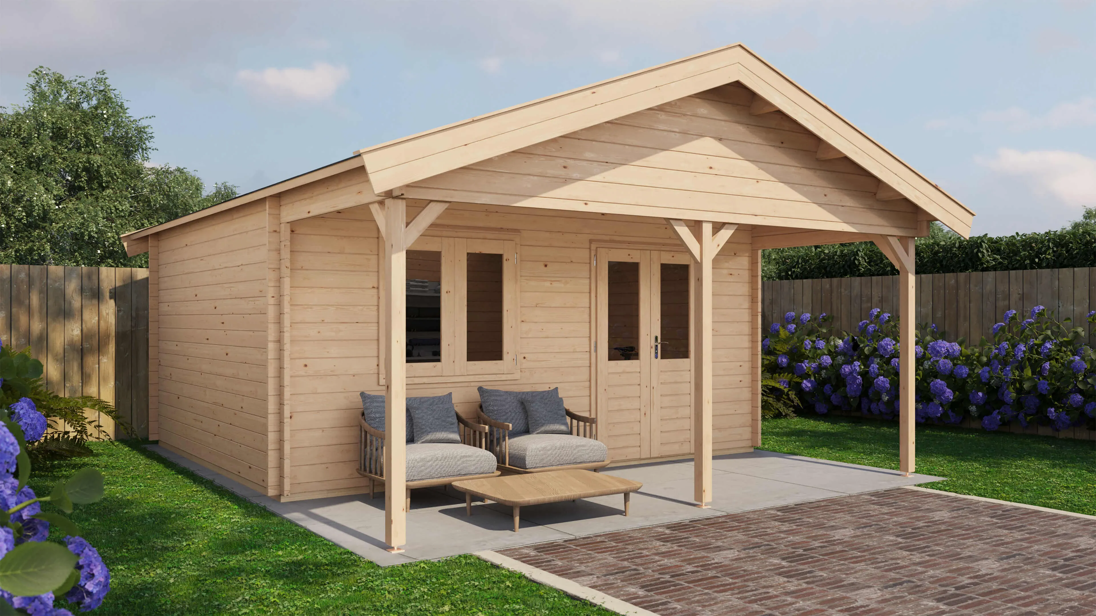 Lugarde Select Blockhaus Hof mit Vordach 500x400cm + 200cm -