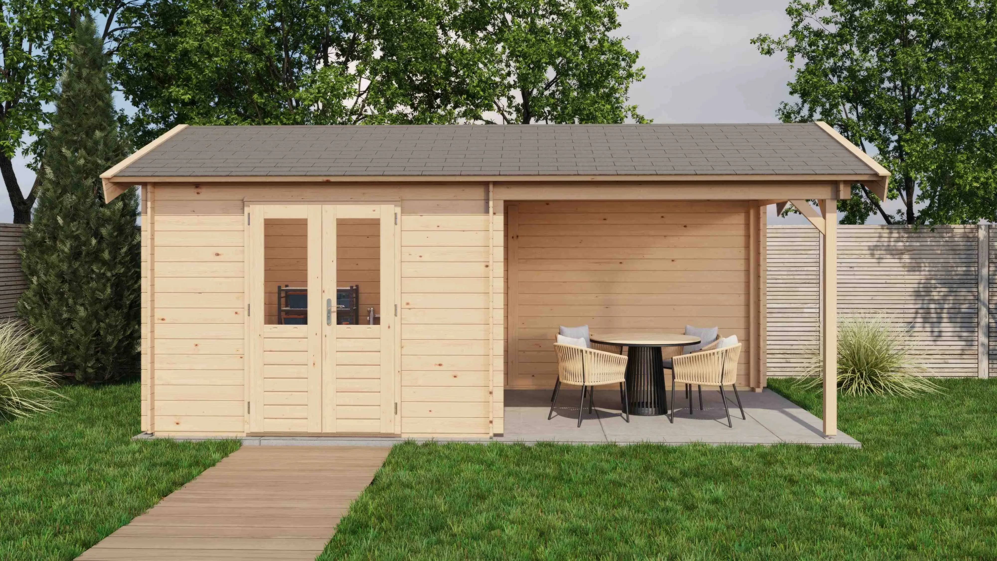 Lugarde Select Blockhaus Fulda mit Vordach 300x300cm + 300cm -
