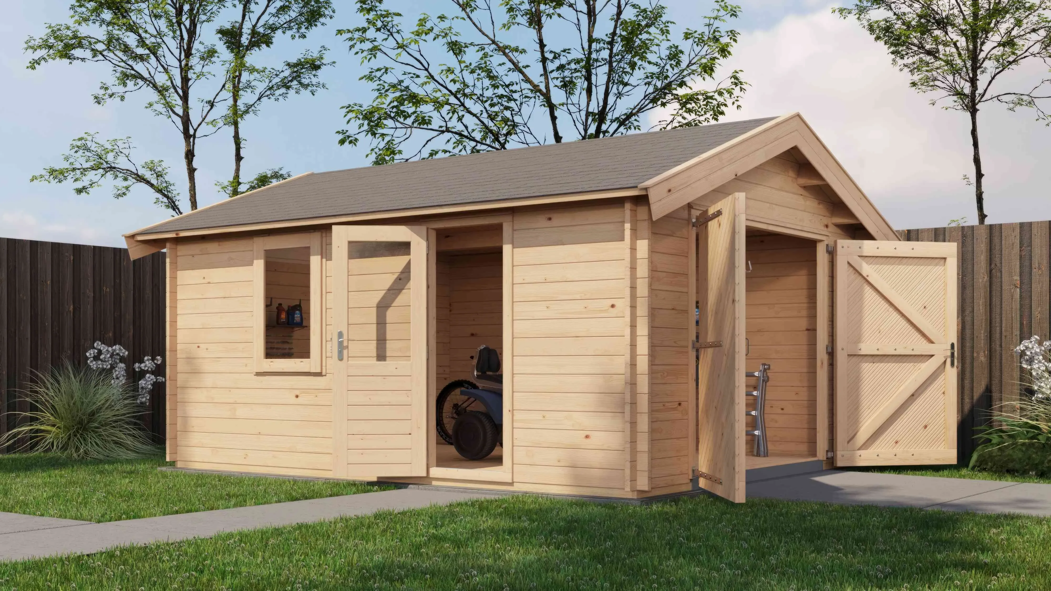 Lugarde Select Blockhaus Heidenheim mit Garagentor 400x500cm - Unbehandelt