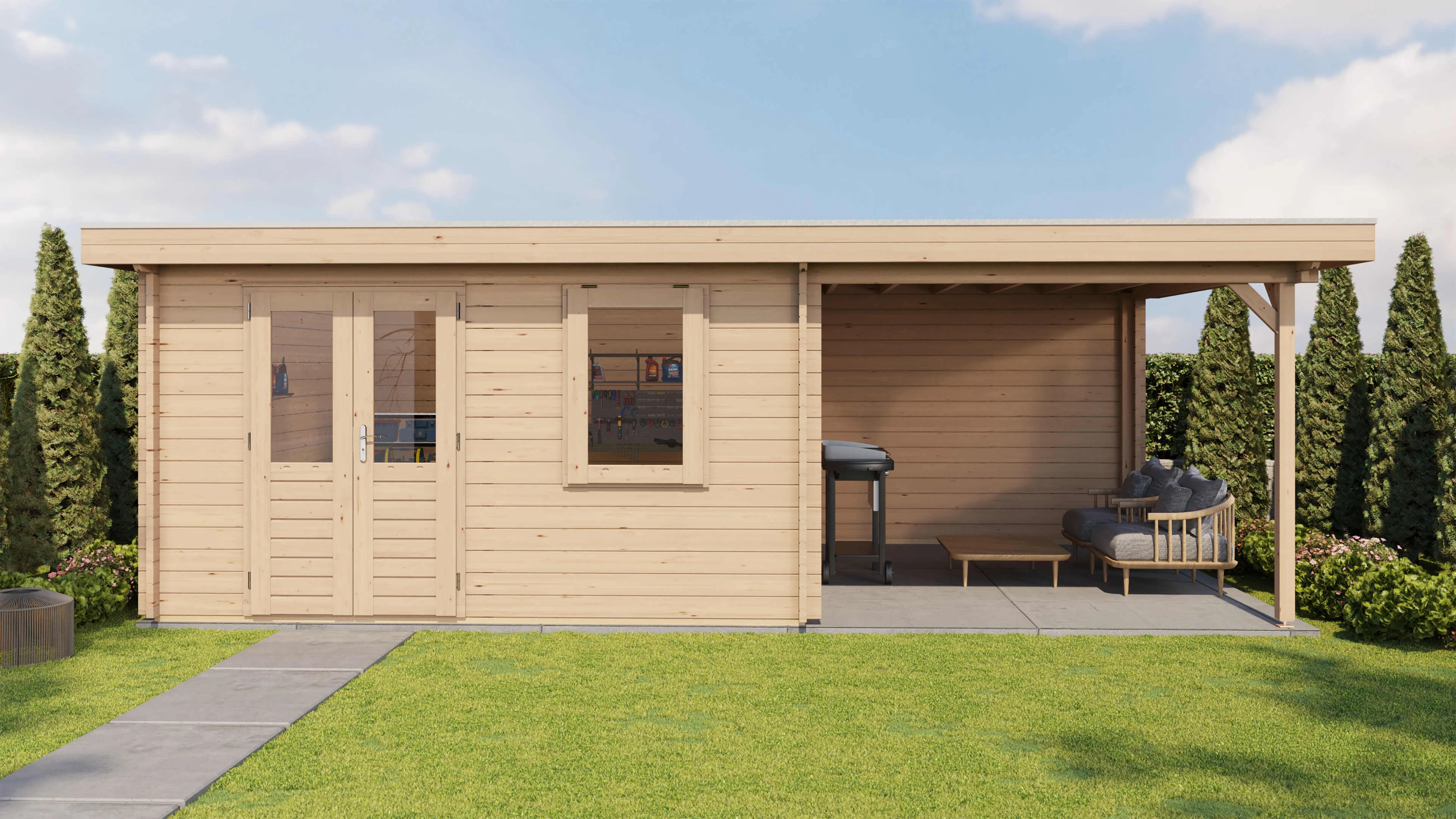 Lugarde Select Blockhaus Cuxhaven mit Vordach 400x400cm + 300cm -