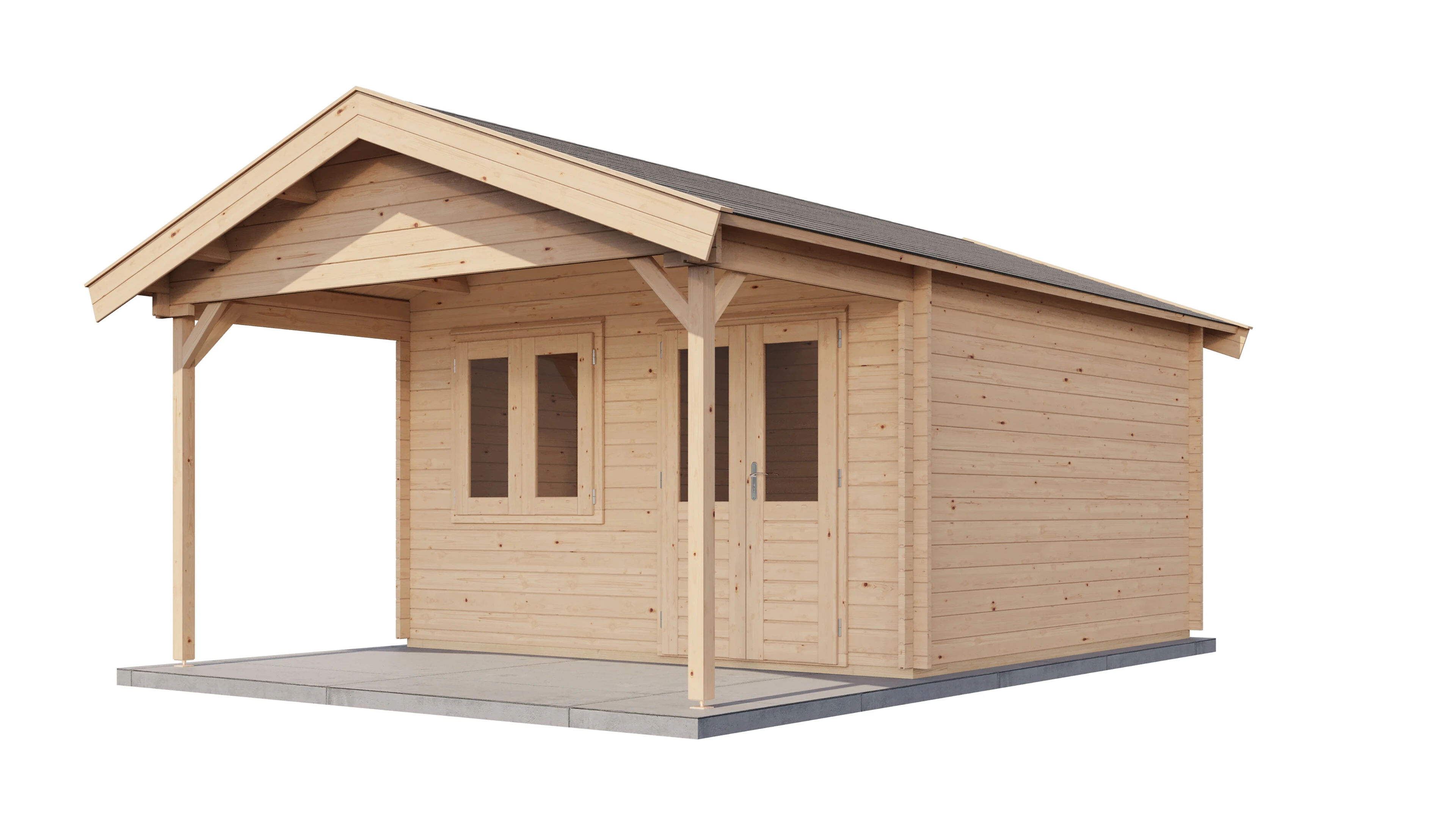 Lugarde Select Blockhaus Herford mit Vordach 400x400cm + 200cm -