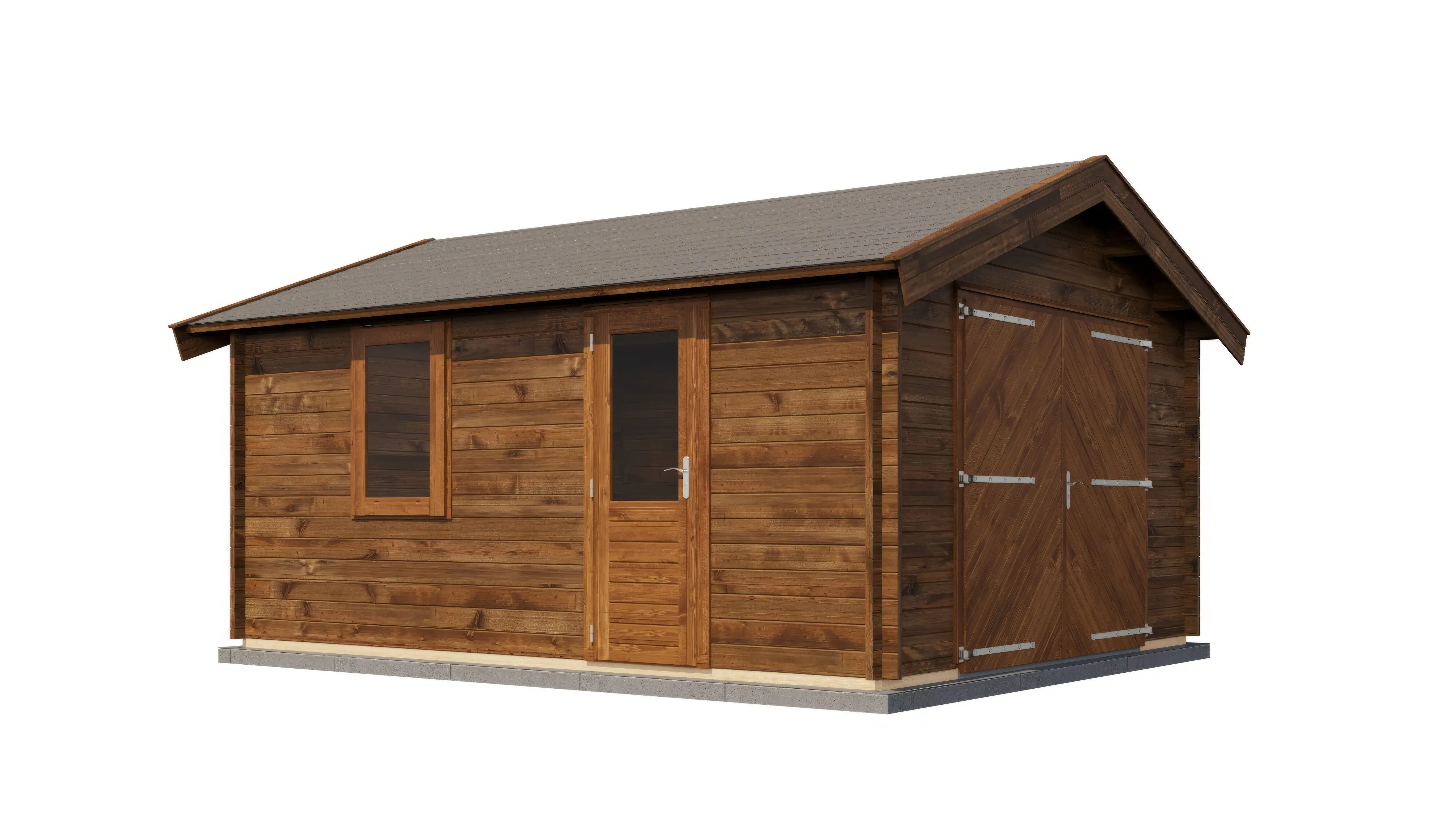 Lugarde Select Blockhaus Heidenheim mit Garagentor 400x500cm - Kesseldruck Braun