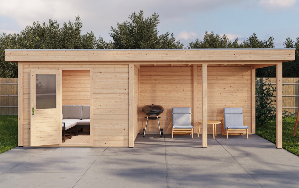 Lugarde Select Modern Gartenhaus 28mm mit Vordach Duisburg 300x250cm + 400cm - Unbehandelt