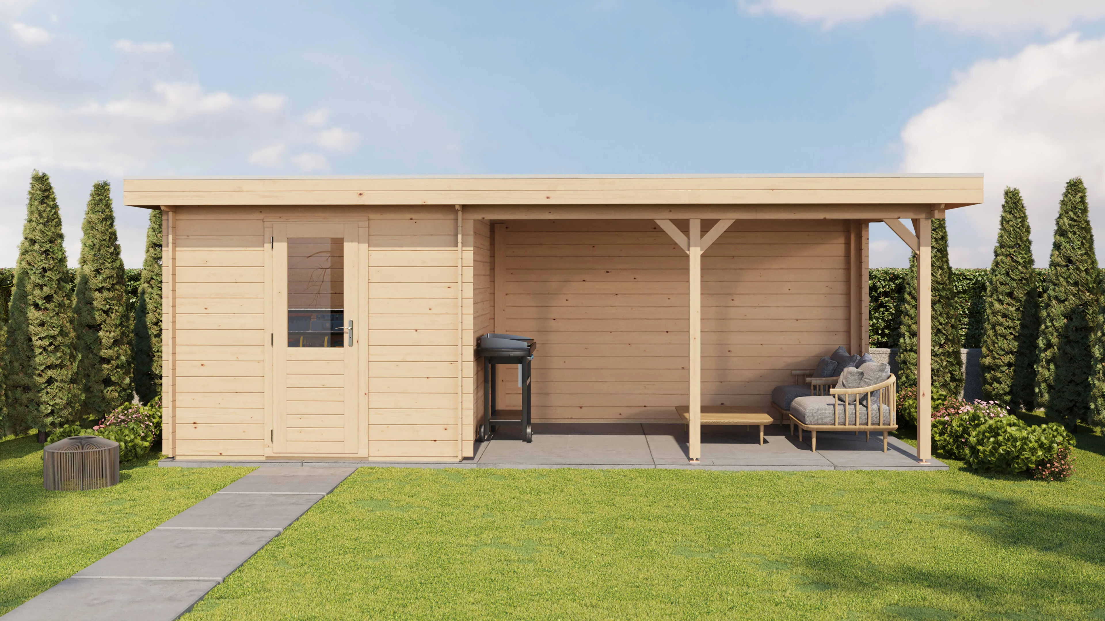 Lugarde Select Blockhaus Ansbach mit Vordach 250x250cm + 400cm -