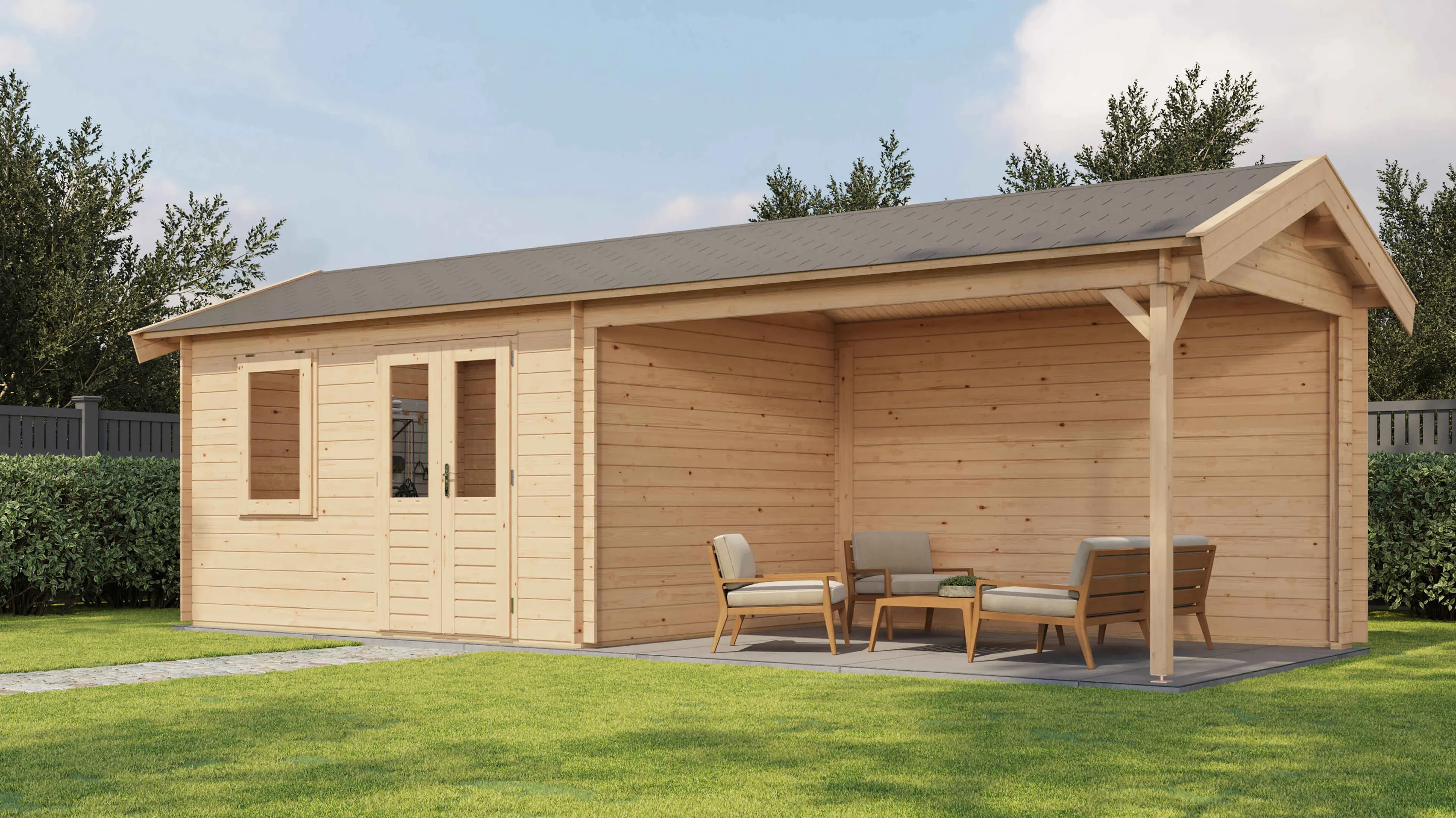 Lugarde Select Blockhaus Greifswald mit Vordach 400x300cm + 400cm -