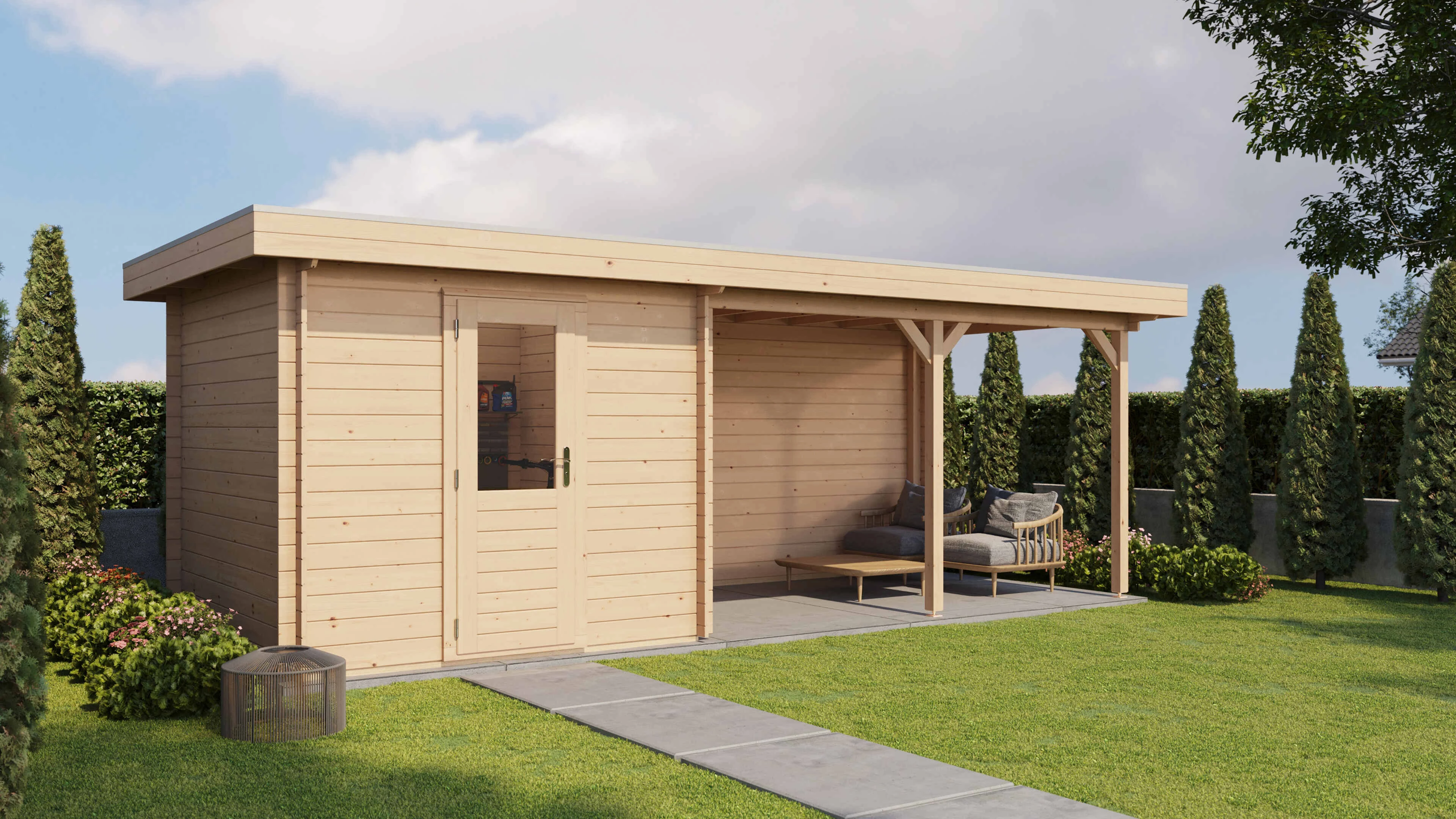 Lugarde Select Blockhaus Ansbach mit Vordach 250x250cm + 400cm -