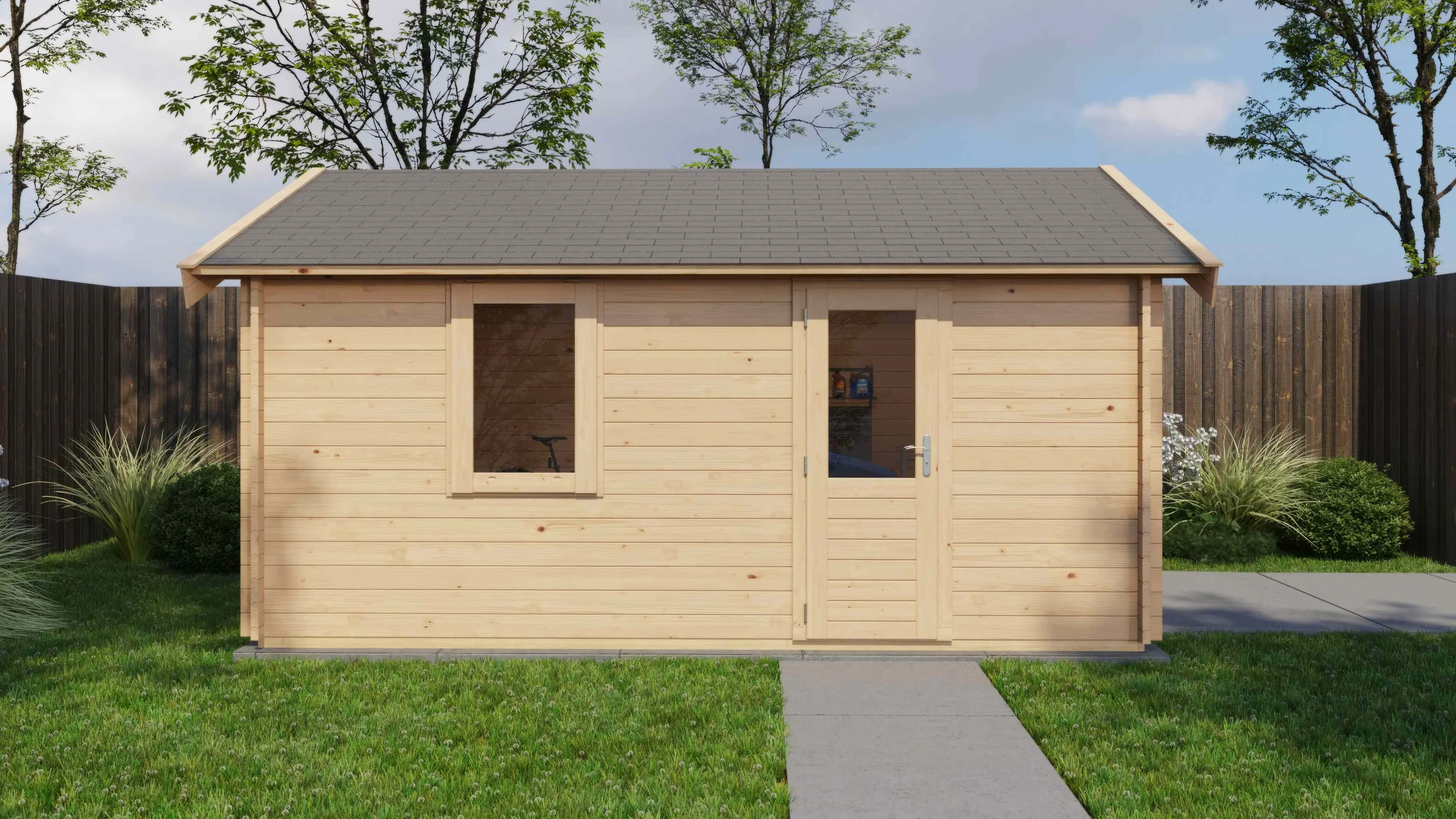 Lugarde Select Blockhaus Heidenheim mit Garagentor 400x500cm - Unbehandelt