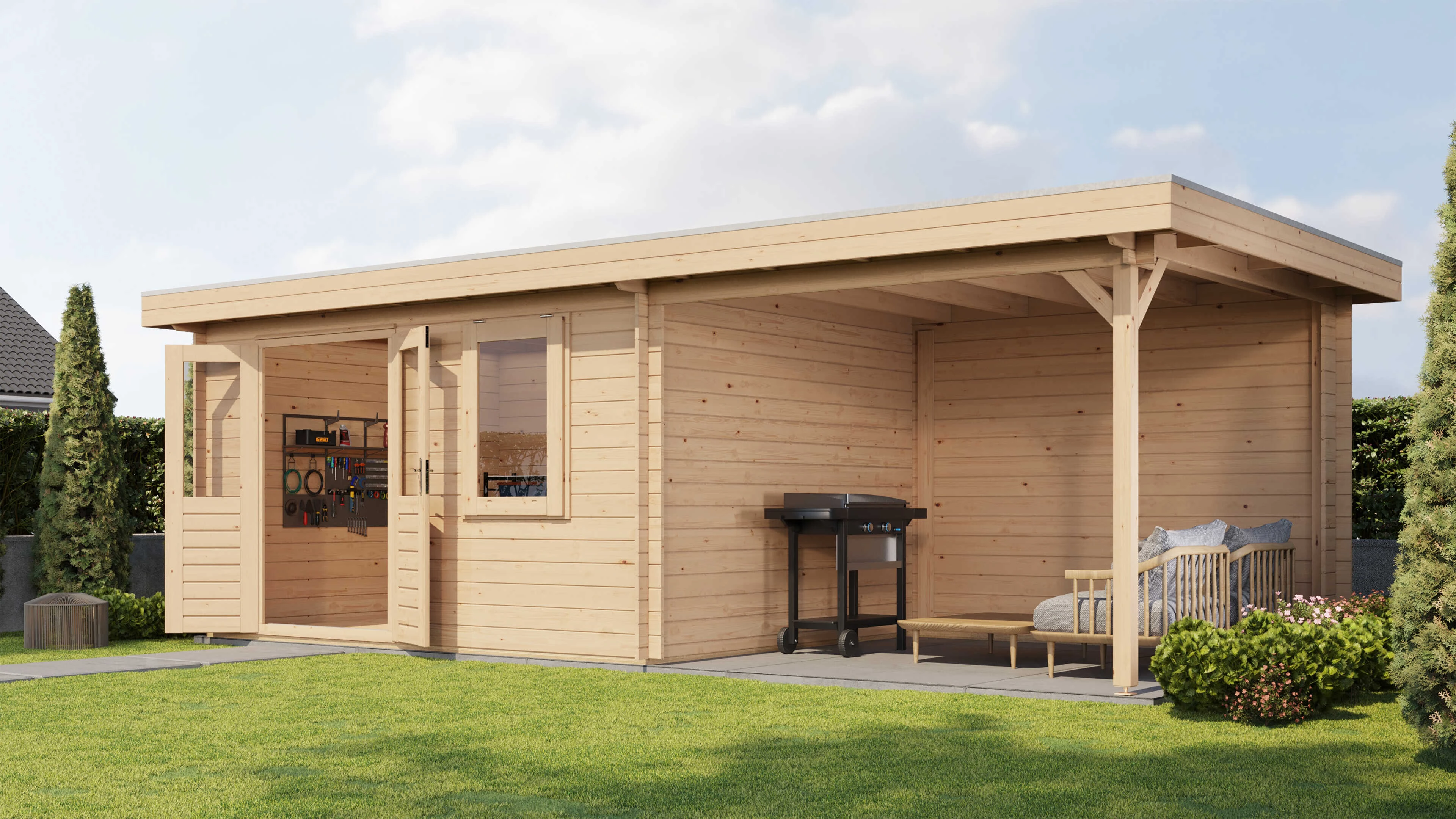 Lugarde Select Blockhaus Celle mit Vordach 400x300cm + 300cm -