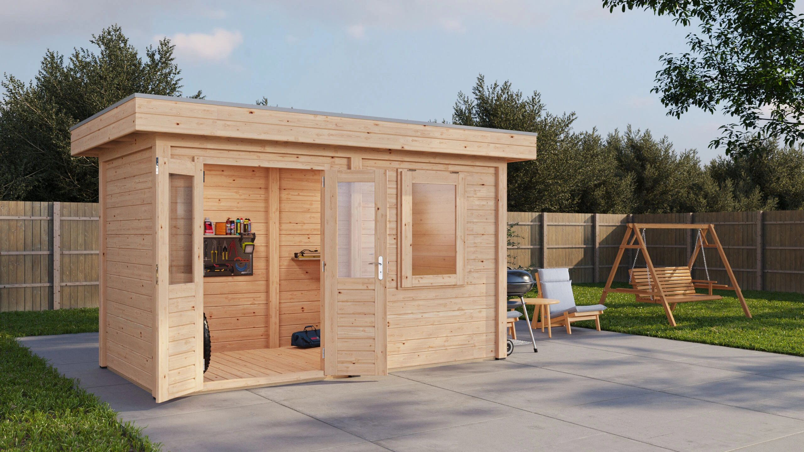 Lugarde Select Modern Gartenhaus 28mm Freiburg 388x250cm - Unbehandelt