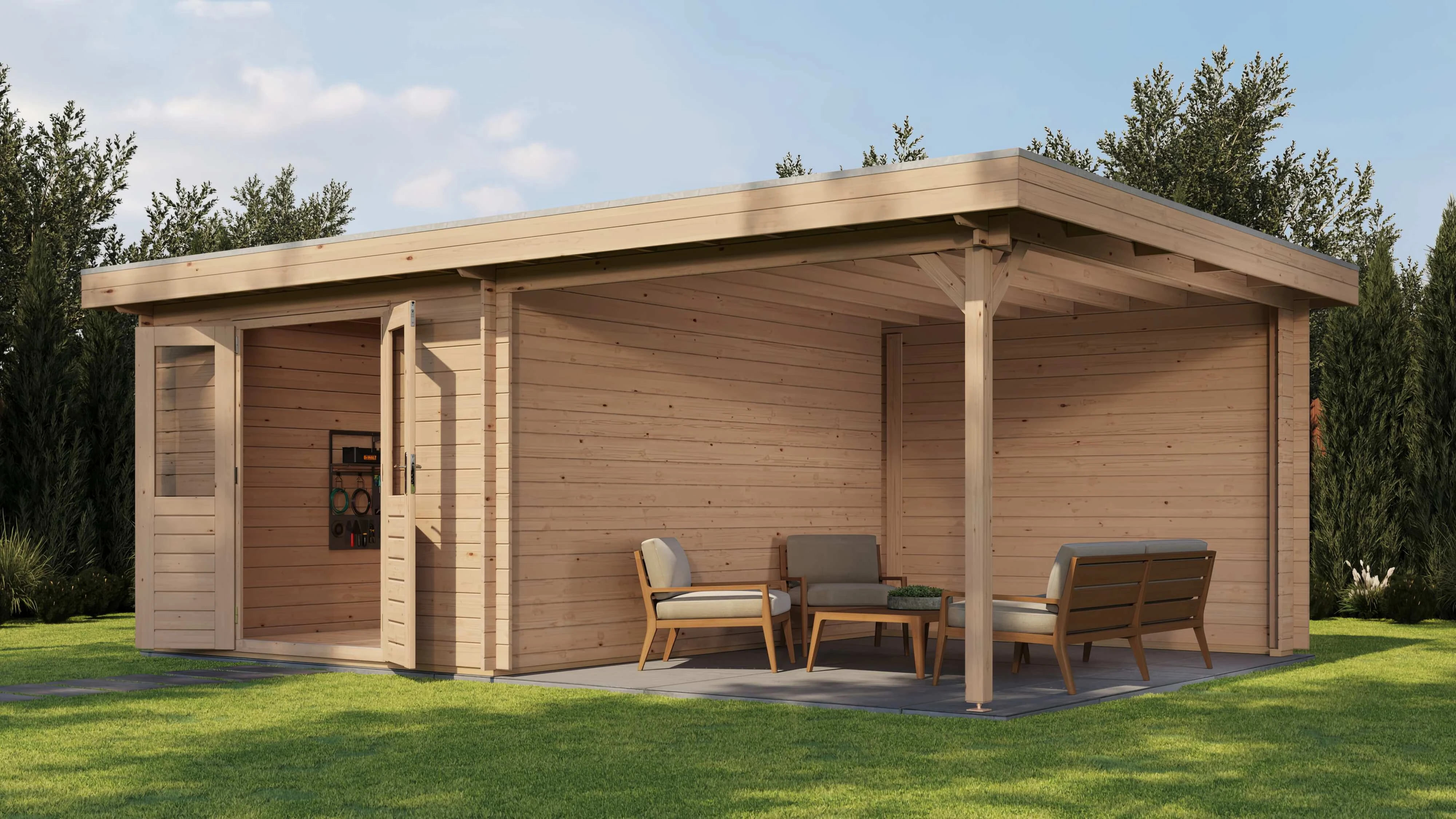 Lugarde Select Blockhaus Bielefeld mit Vordach 300x400cm + 300cm -