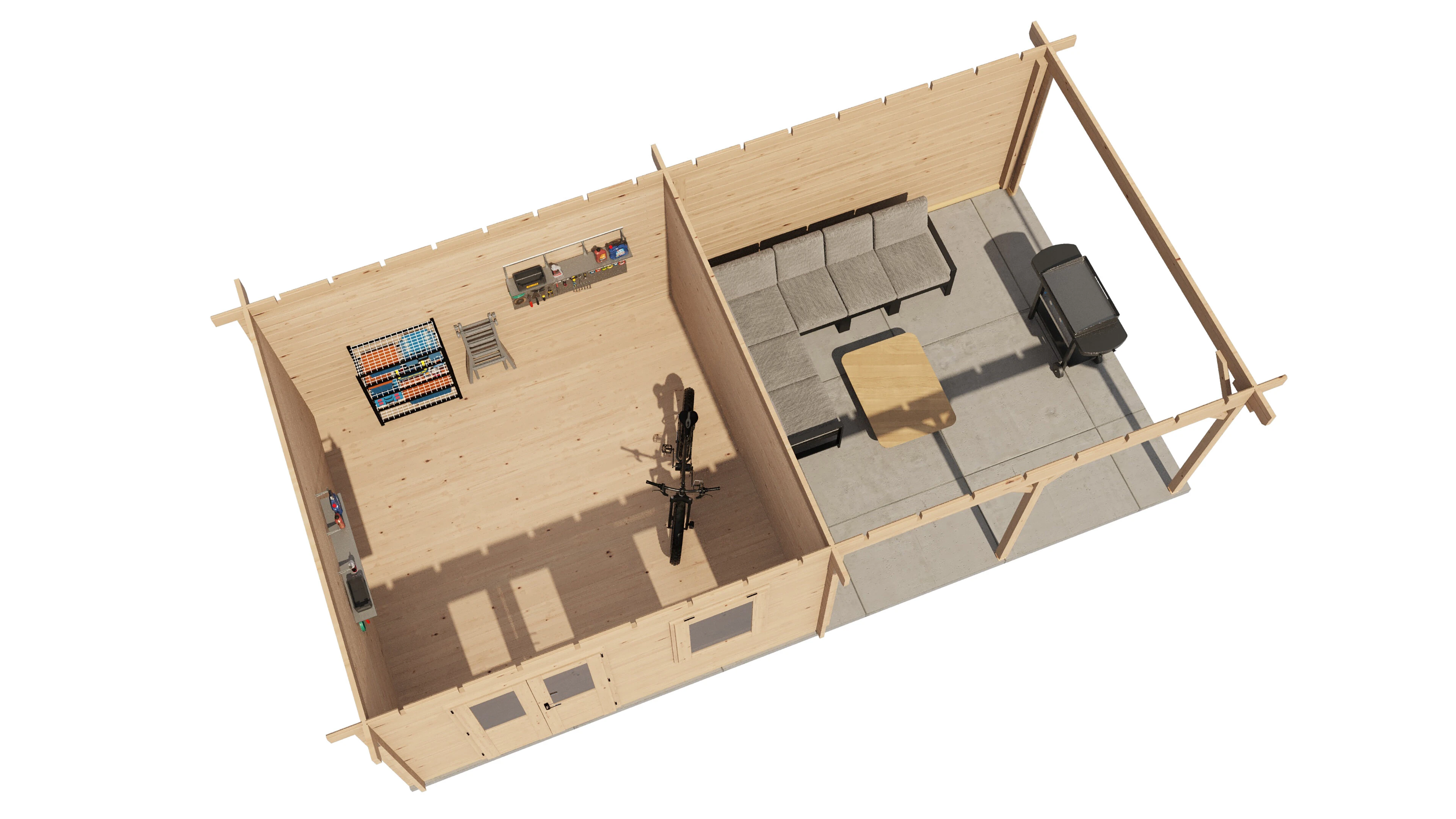 Lugarde Select Blockhaus Düren mit Vordach 400x400cm + 400cm -