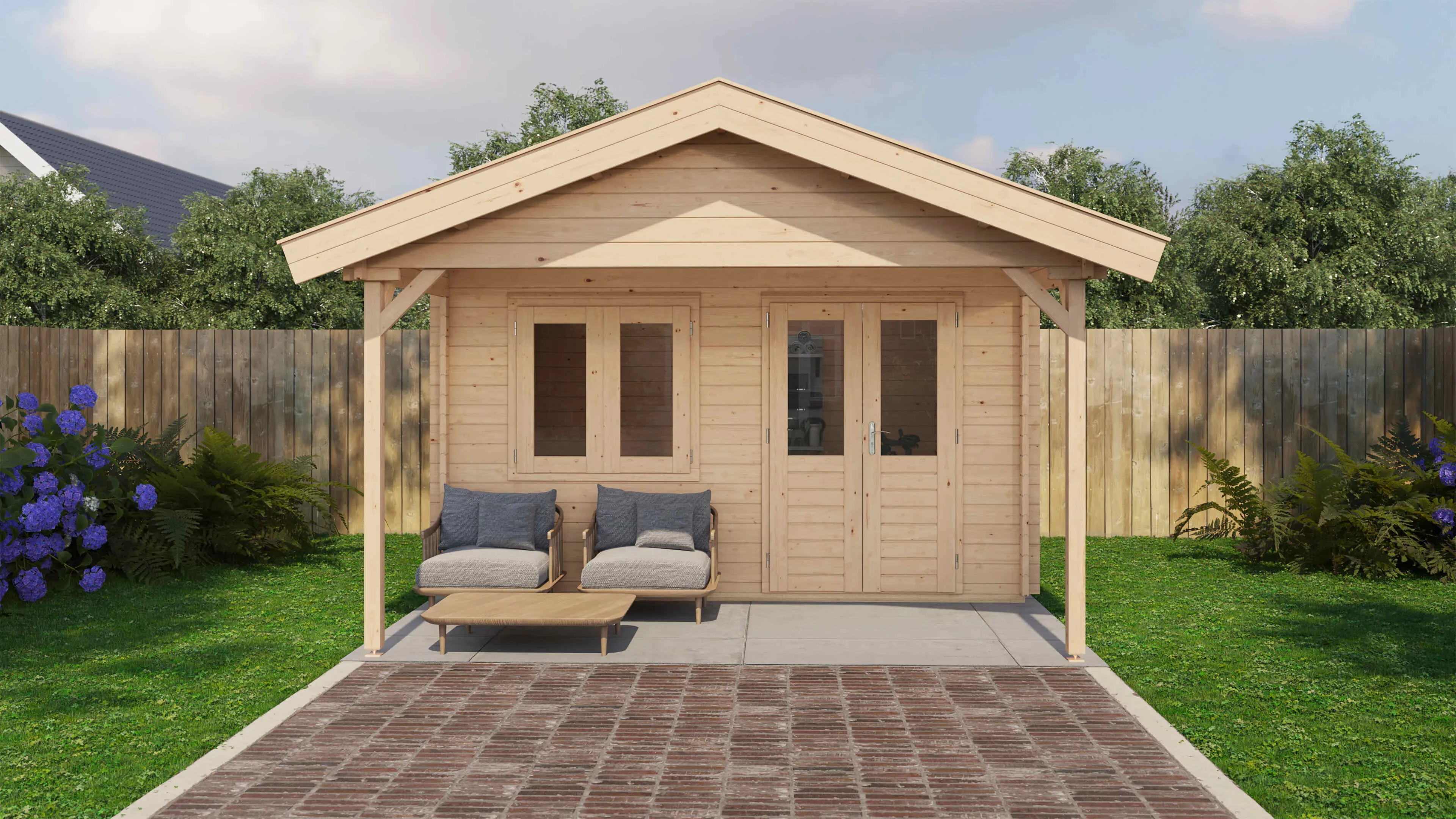 Lugarde Select Blockhaus Heilbronn mit Vordach 400x300cm + 200cm -