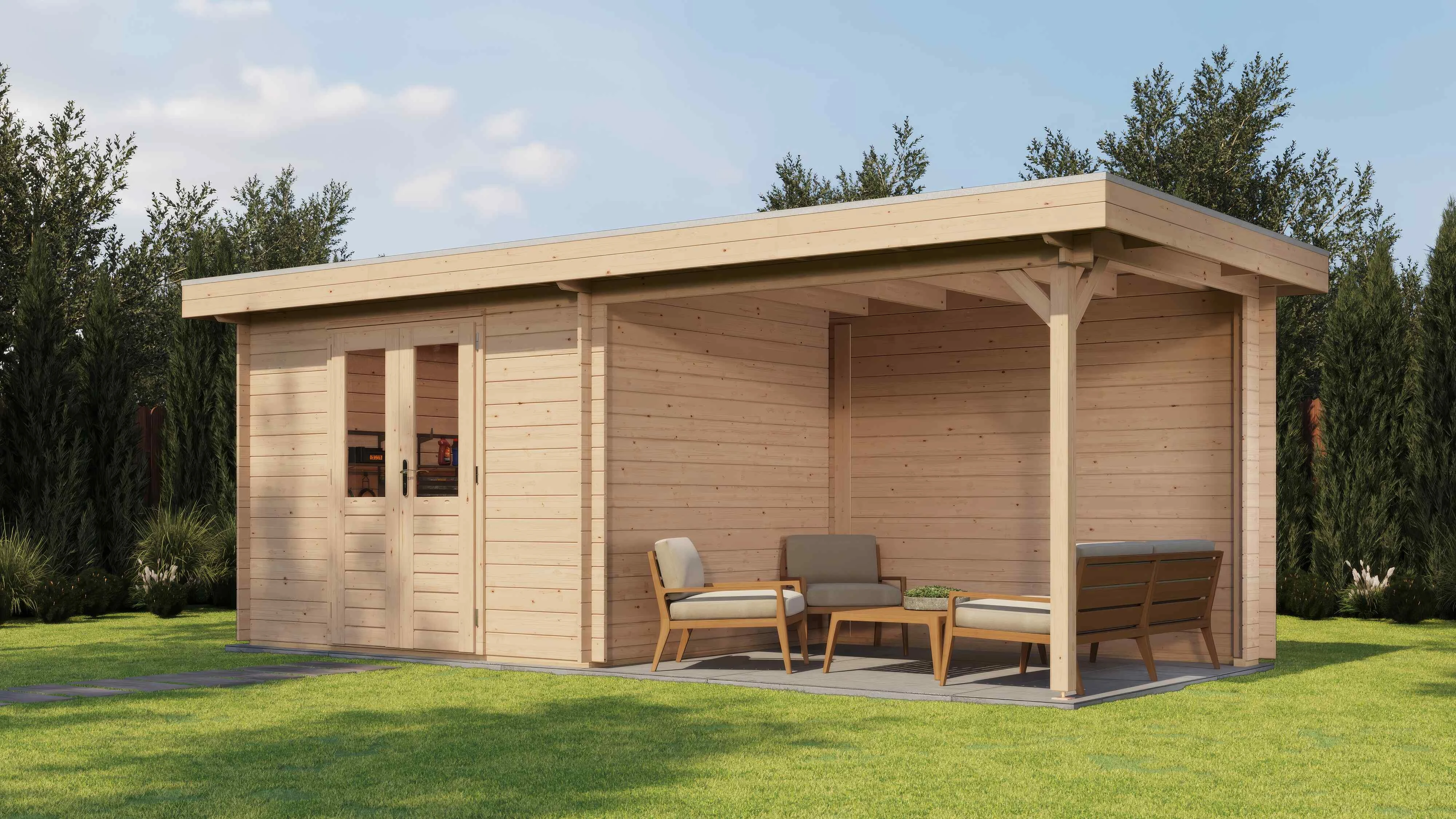 Lugarde Select Blockhaus Baden-Baden mit Vordach 300x250cm + 300cm -