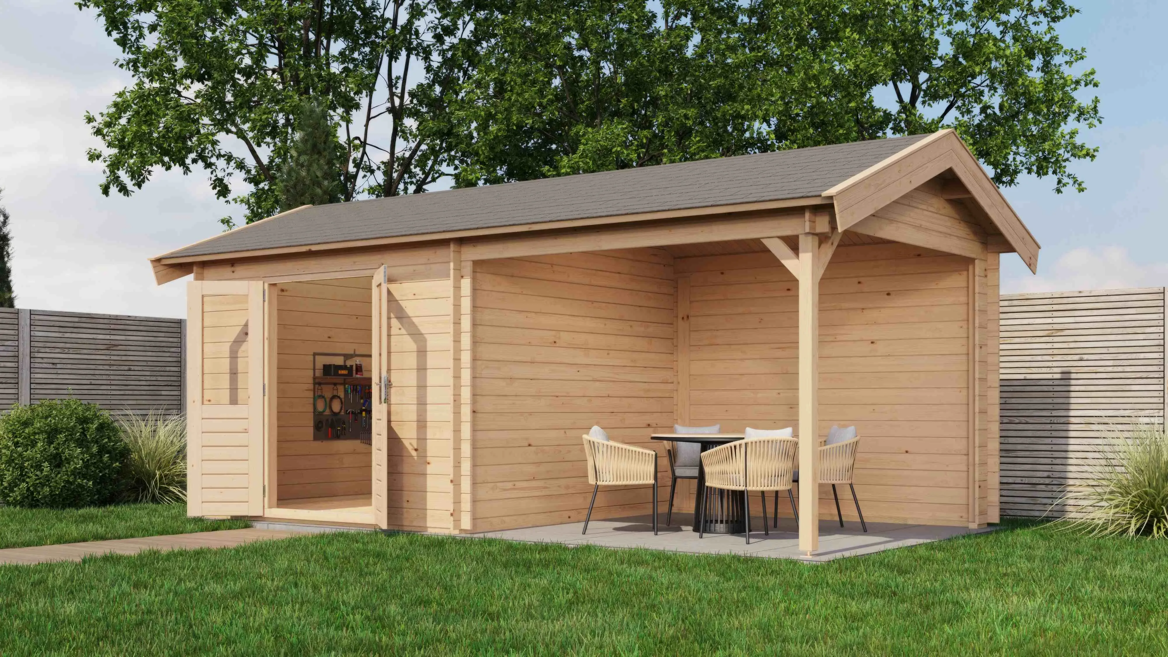 Lugarde Select Blockhaus Fulda mit Vordach 300x300cm + 300cm -