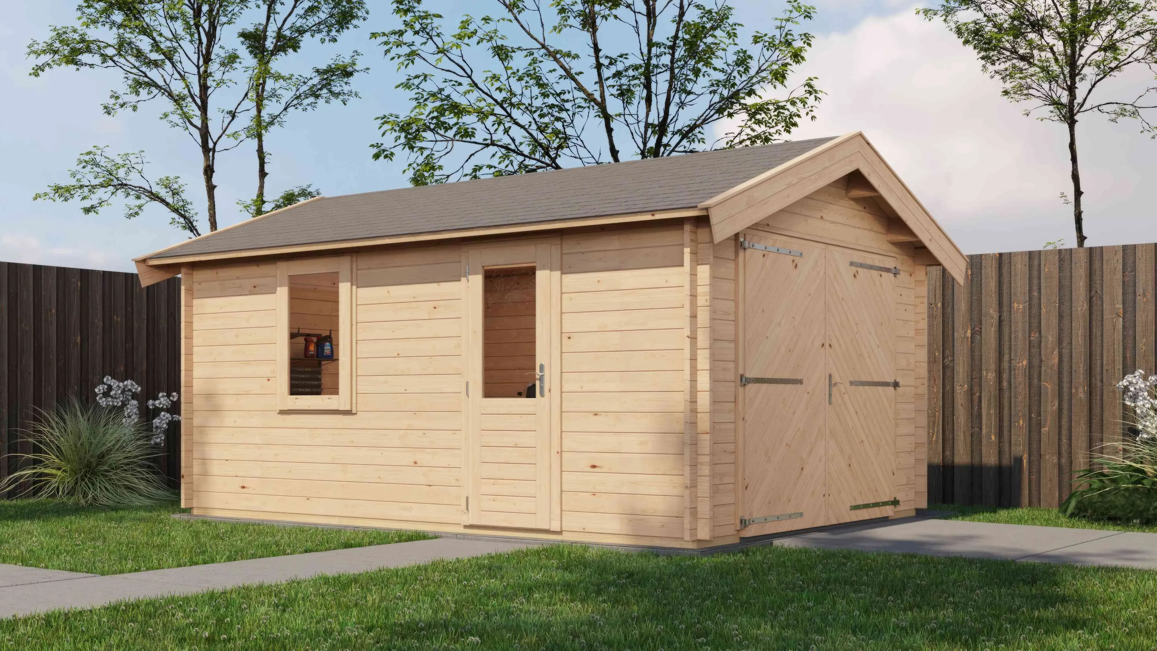 Lugarde Select Blockhaus Hamminkeln mit Garagentor 350x500cm - Unbehandelt