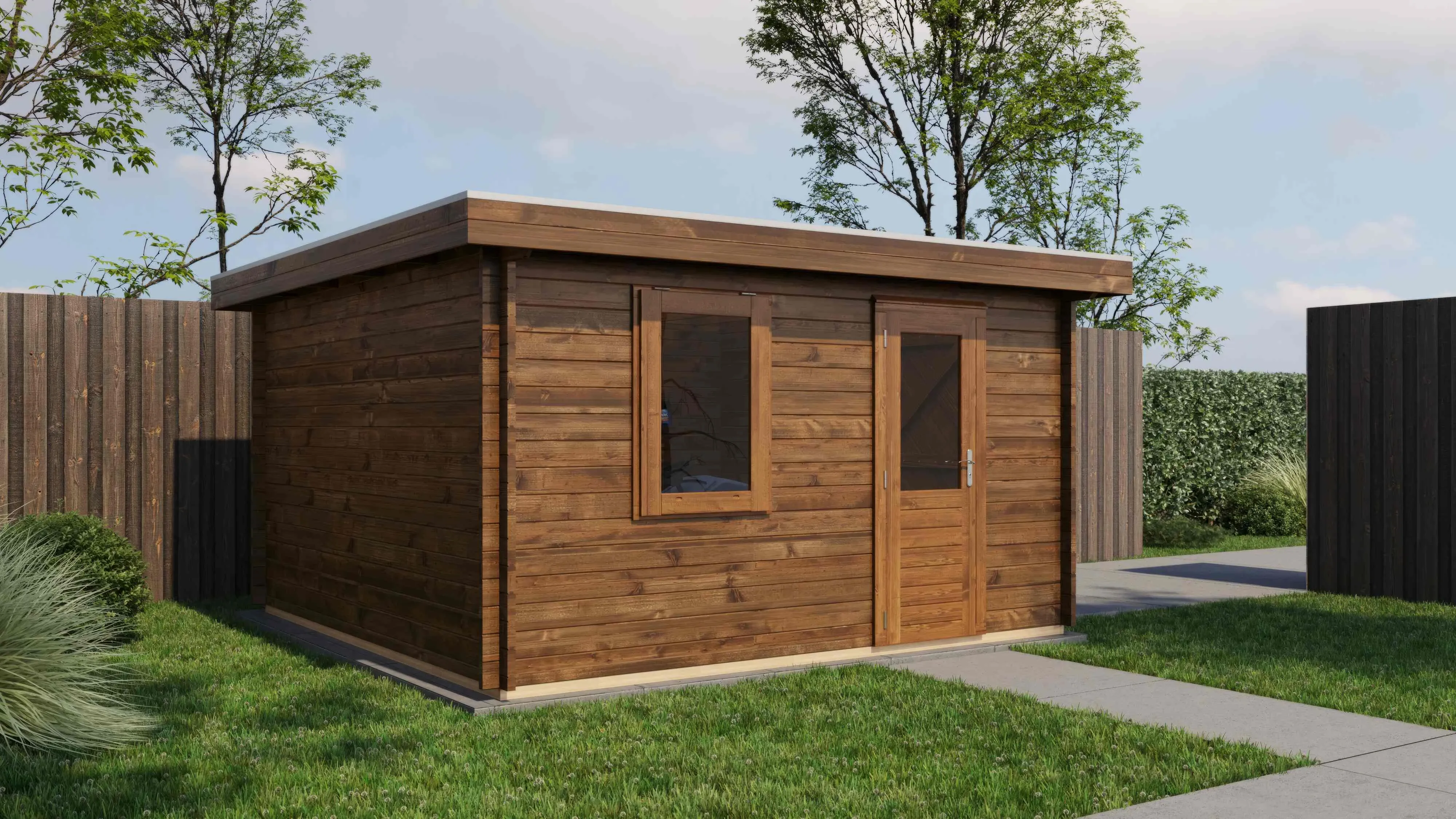 Lugarde Select Blockhaus Hoyerswerda mit Garagentor 400x400cm - Kesseldruck Braun