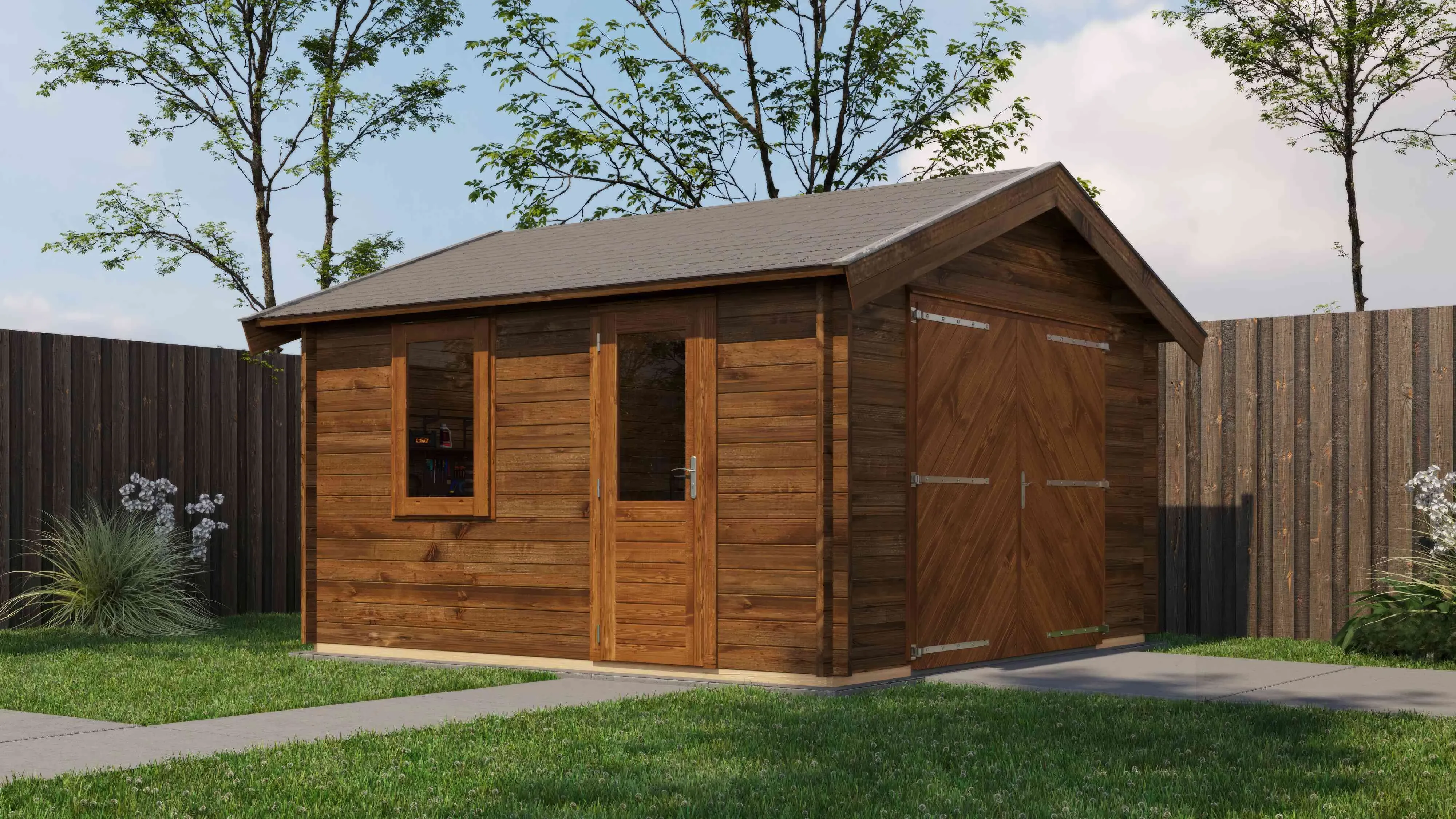 Lugarde Select Blockhaus Ingolstadt mit Garagentor 400x400cm - Kesseldruck Braun