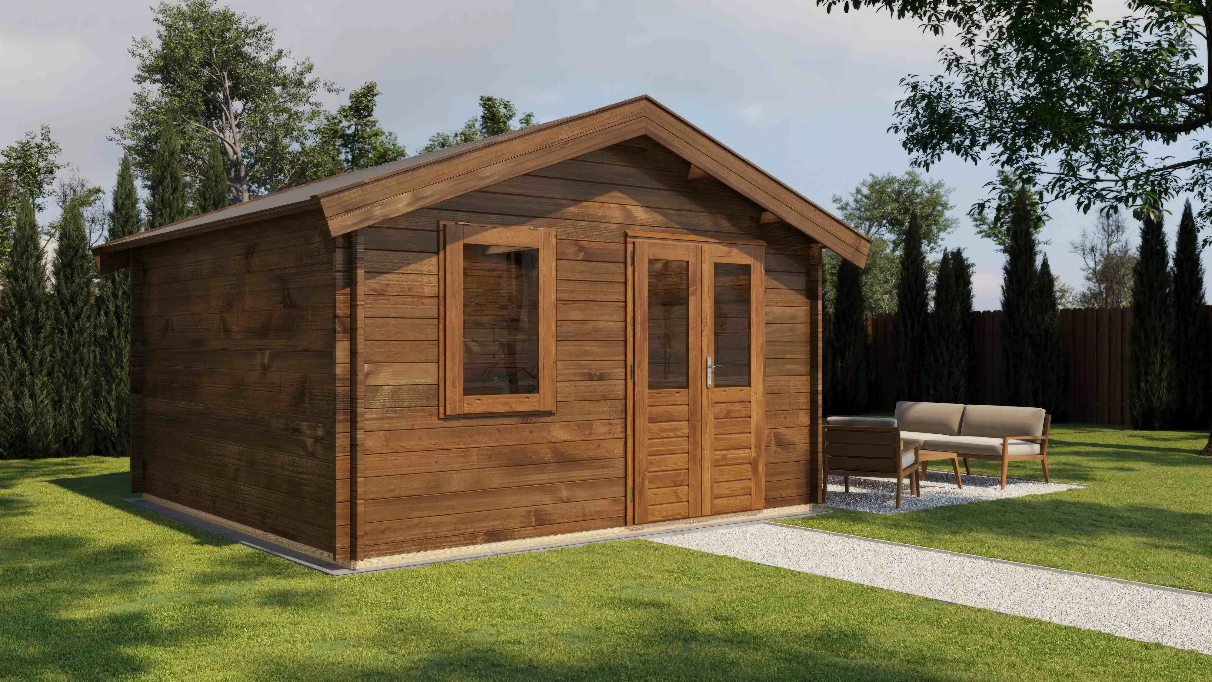 Lugarde Select Blockhaus Ingolstadt mit Garagentor 400x400cm - Kesseldruck Braun