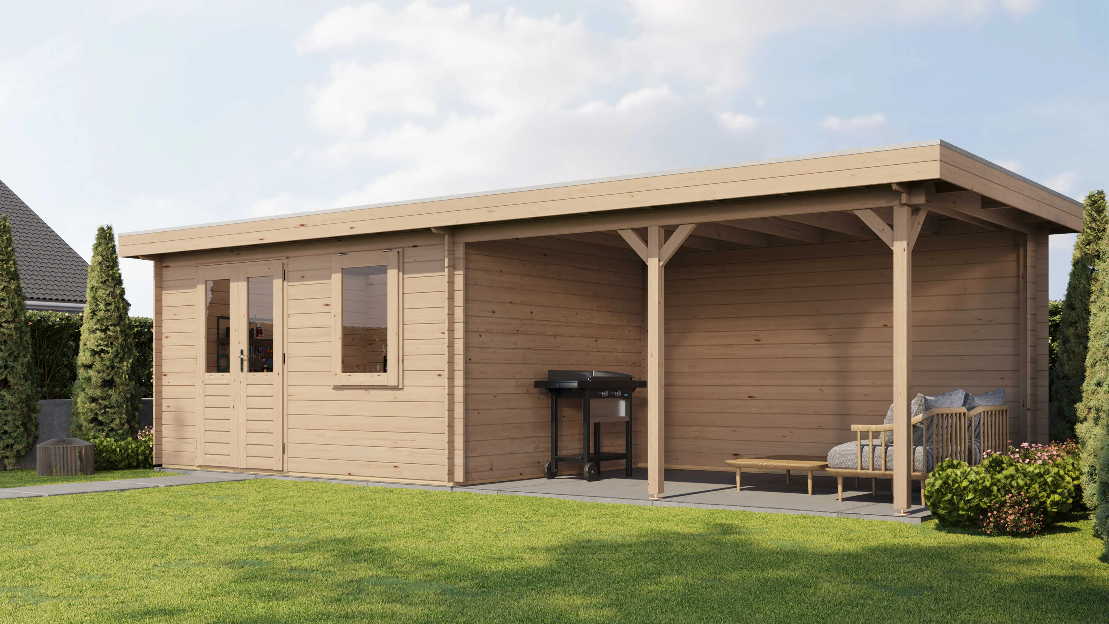 Lugarde Select Blockhaus Chemnitz mit Vordach 400x300cm + 400cm -