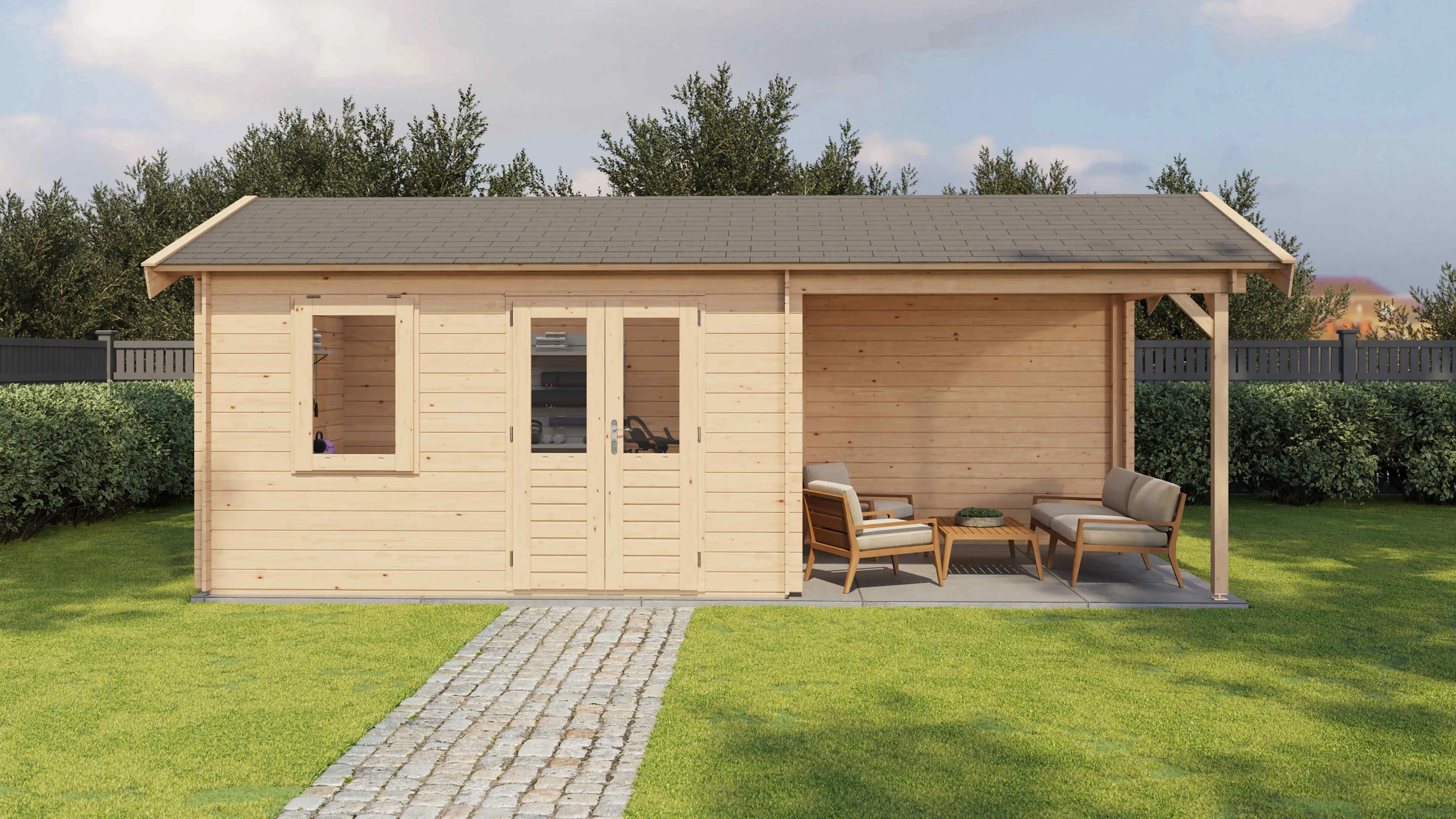 Lugarde Select Blockhaus Gotha mit Vordach 400x300cm + 300cm -