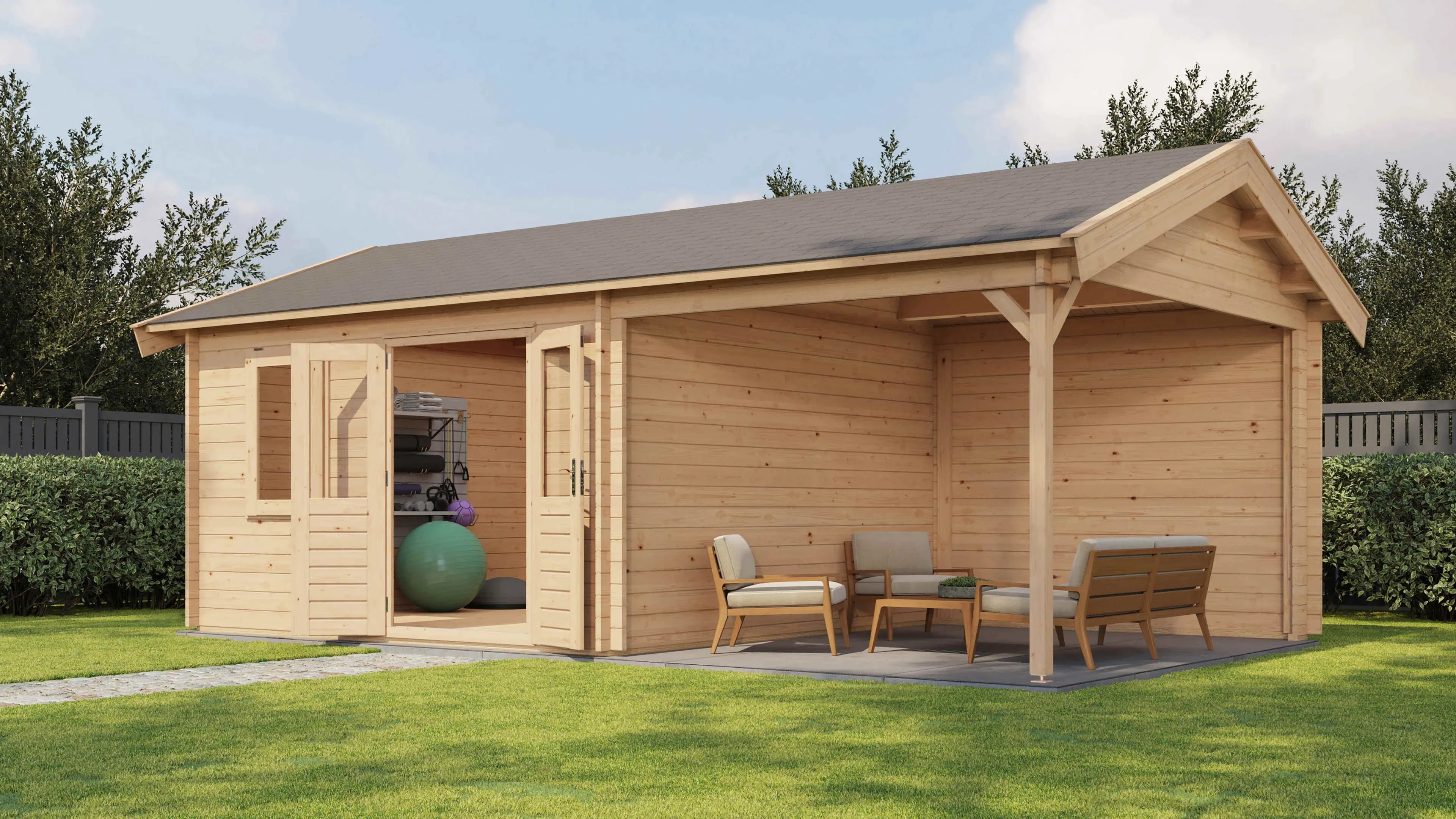 Lugarde Select Blockhaus Hagenow mit Vordach 400x400cm + 300cm -