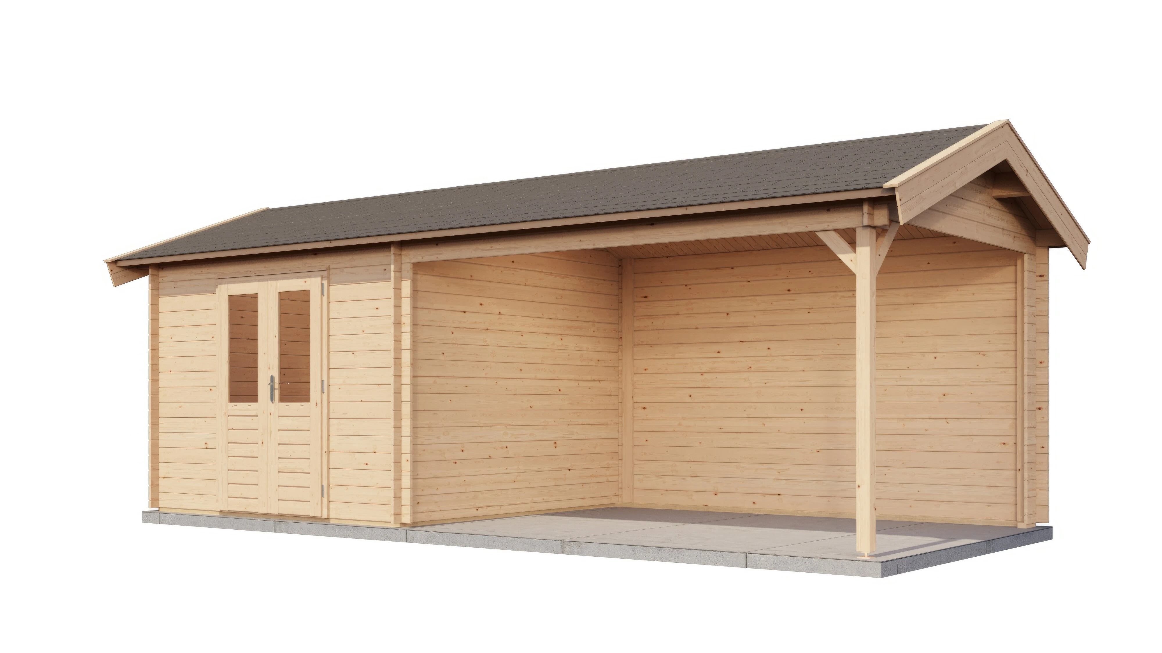 Lugarde Select Blockhaus Fürstenfeldbruck mit Vordach 300x300cm + 400cm -