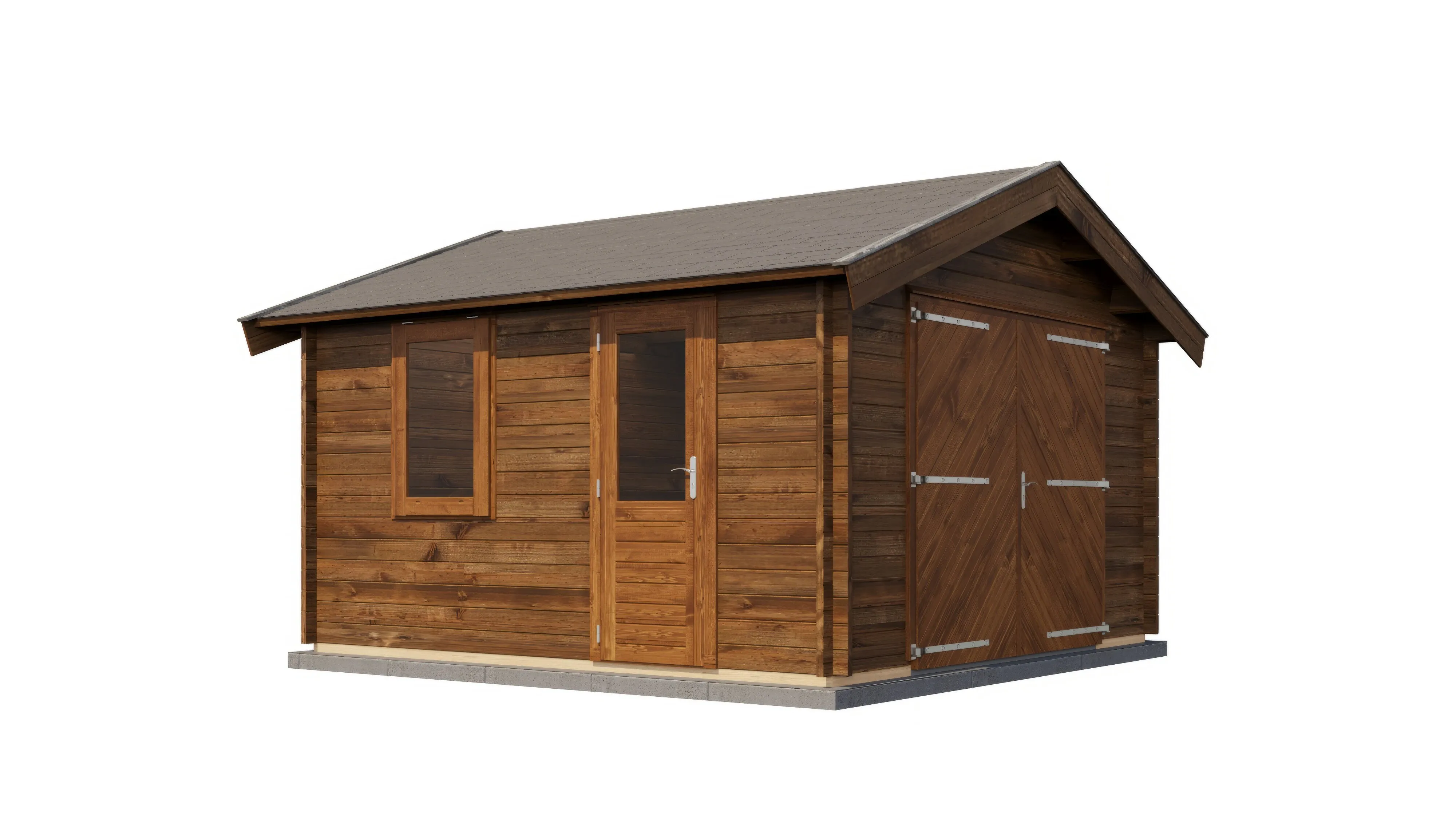 Lugarde Select Blockhaus Ingolstadt mit Garagentor 400x400cm - Kesseldruck Braun