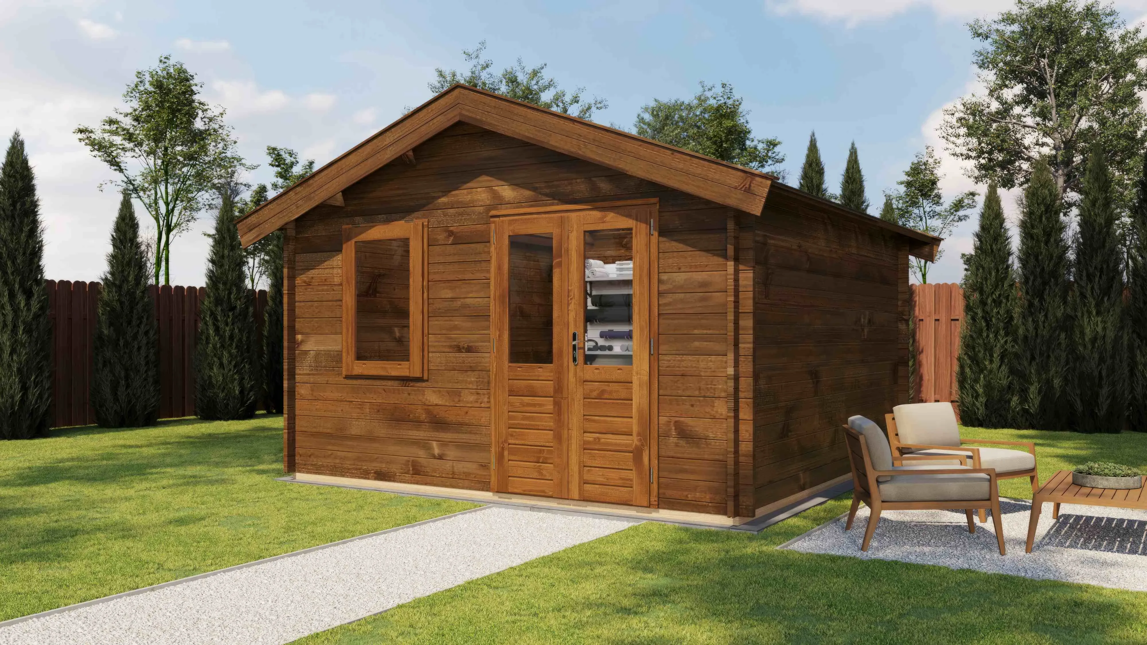 Lugarde Select Blockhaus Ingolstadt mit Garagentor 400x400cm - Kesseldruck Braun