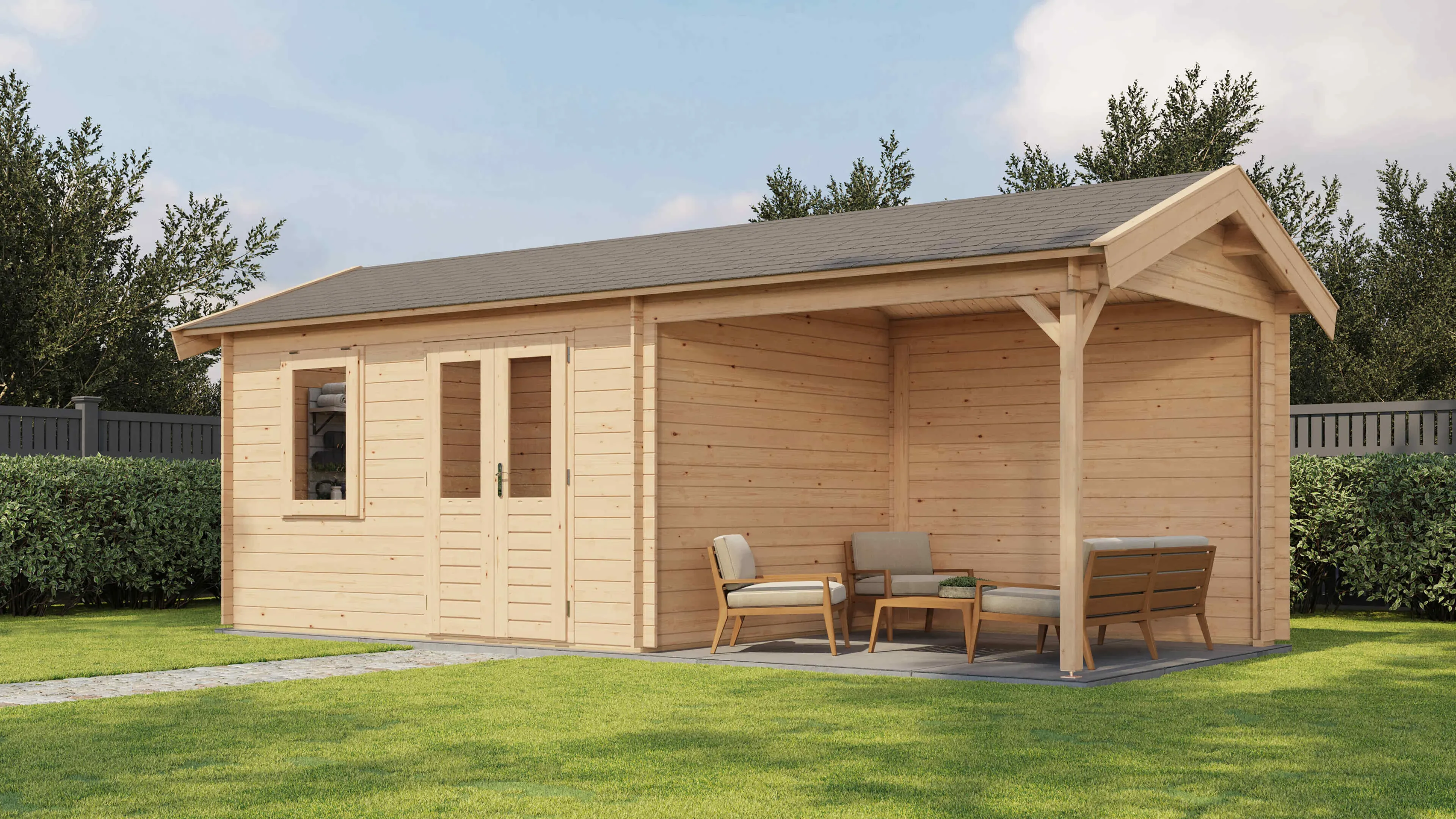 Lugarde Select Blockhaus Gotha mit Vordach 400x300cm + 300cm -